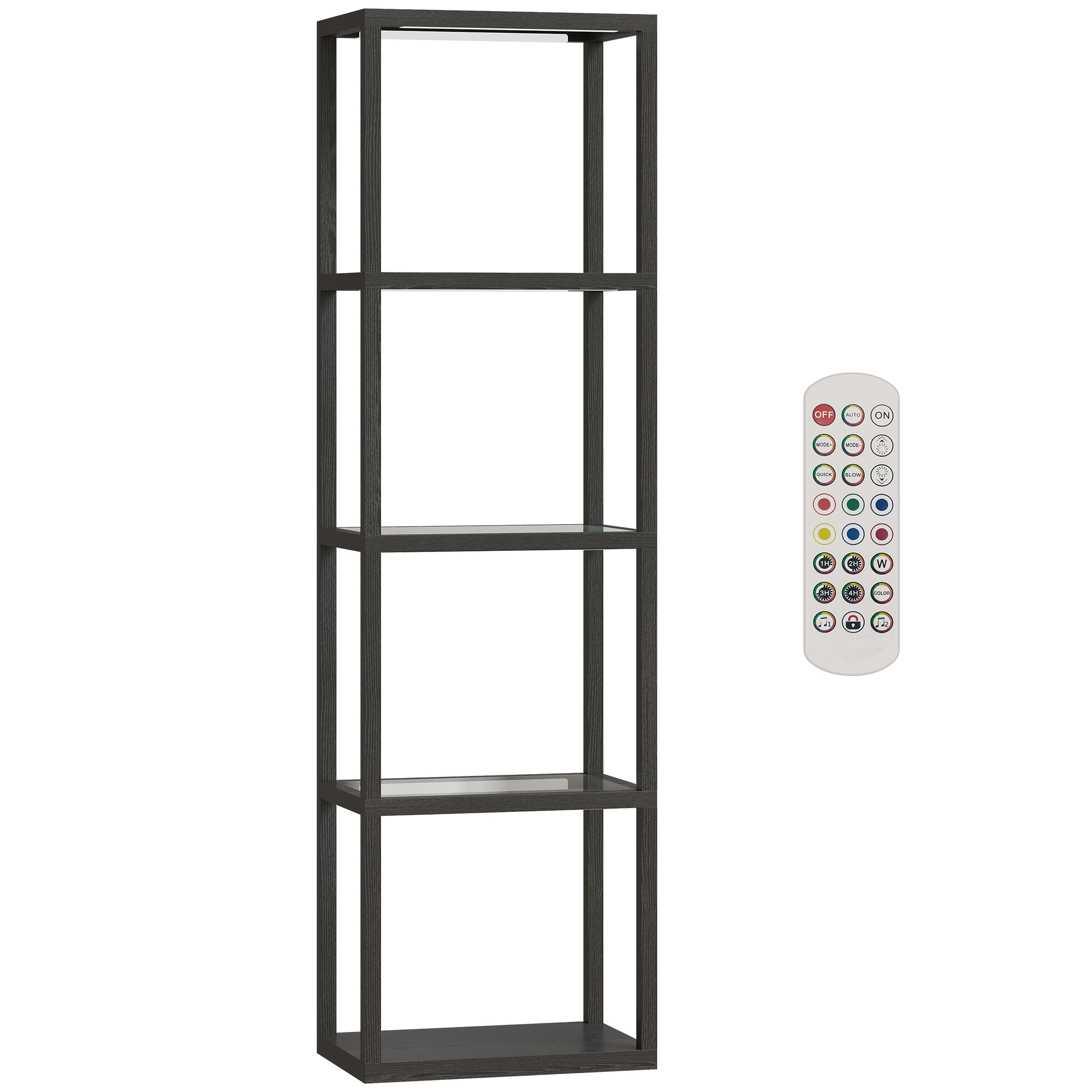 RGB põrandalamp klaasriiulitega, 4-astmeline LED põrandalamp puldiga, muusika sünkroniseerimine, must