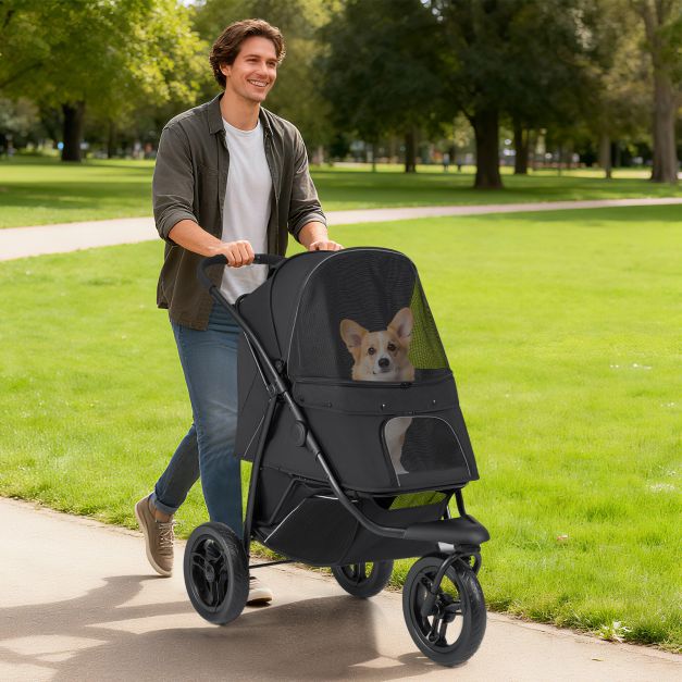 3-rattaline koerattas väikestele ja keskmise suurusega koertele, must