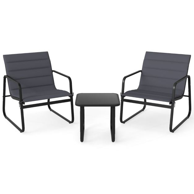 3-osaline bistrookomplekt terrassile: õuetoolid ja eemaldatavate patjadega abilaud, hall