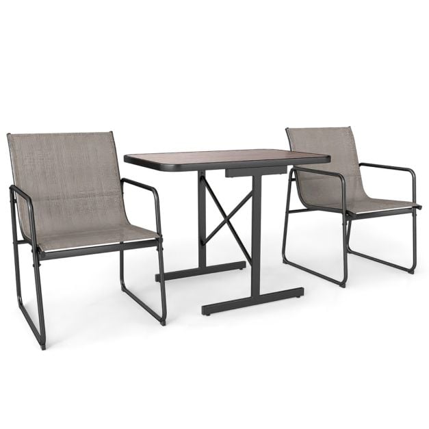 3-osaline terrassibistroo komplekt ristkülikukujulise söögilaua ja kangast tugitoolidega - pruun