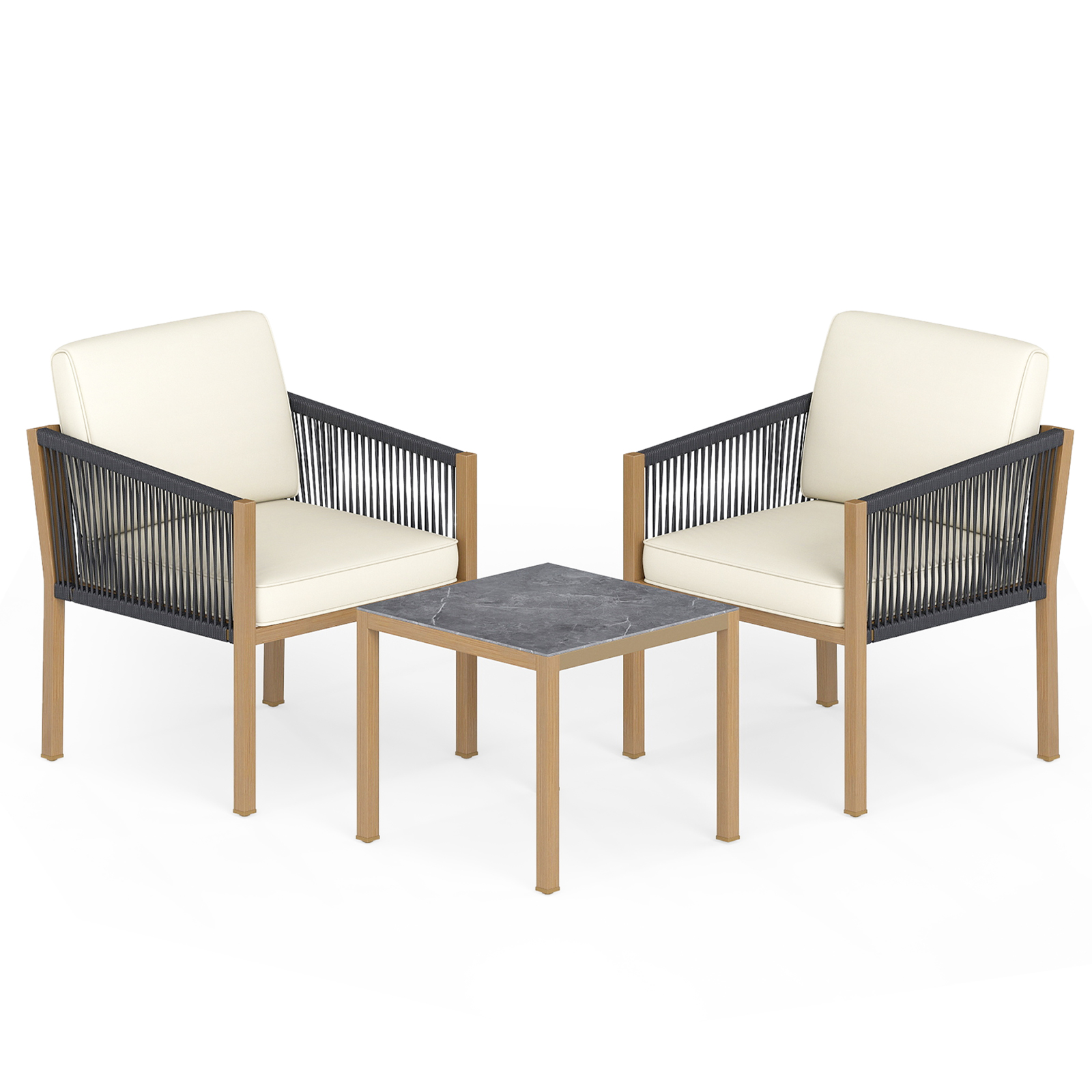 Põimitud nöörist aiamööbli komplekt patjadega, beež