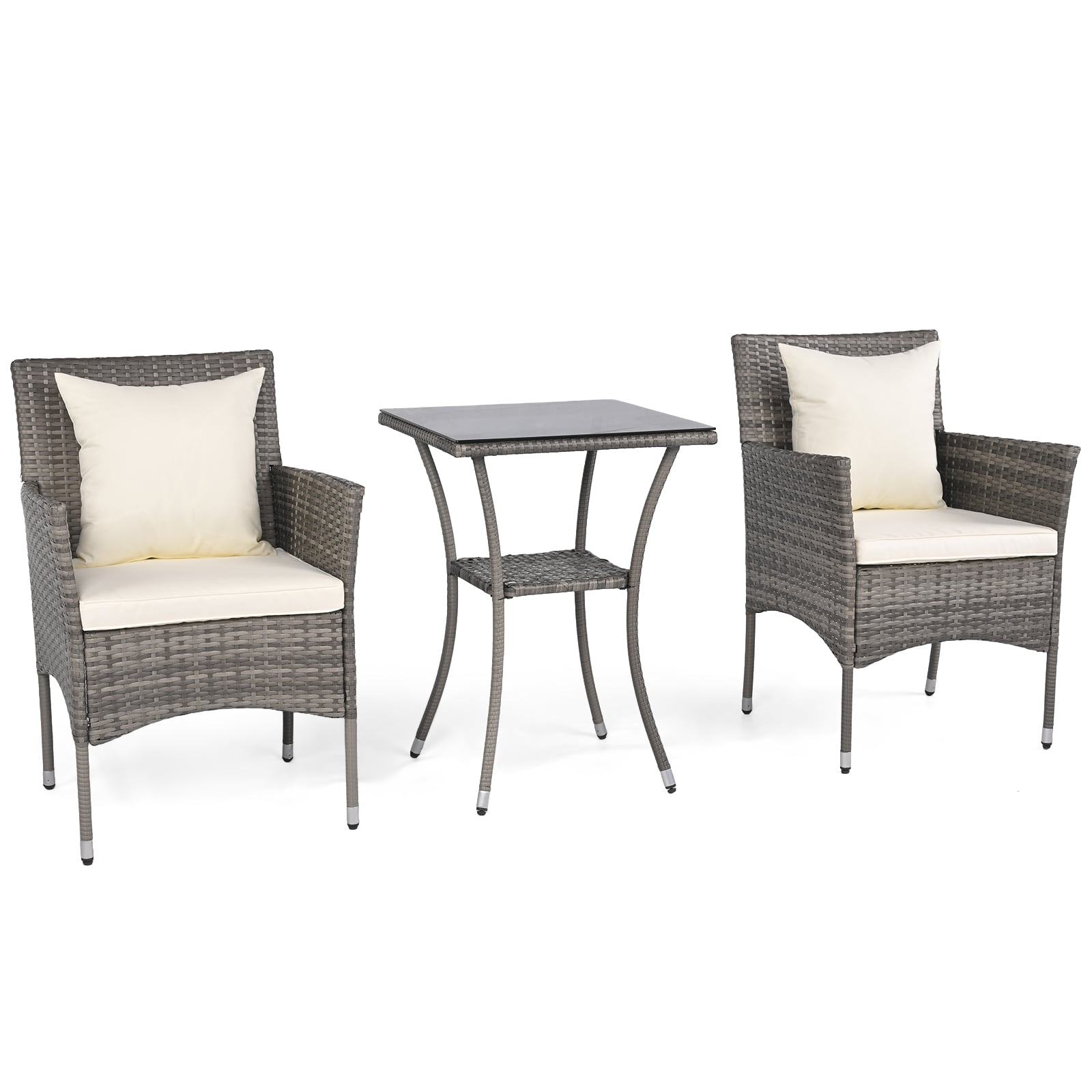 3-osaline aiamööblikomplekt, rõdukomplekt sisaldab 2 rotangist tooli ja kahekihilist karastatud klaasist lauda, beež