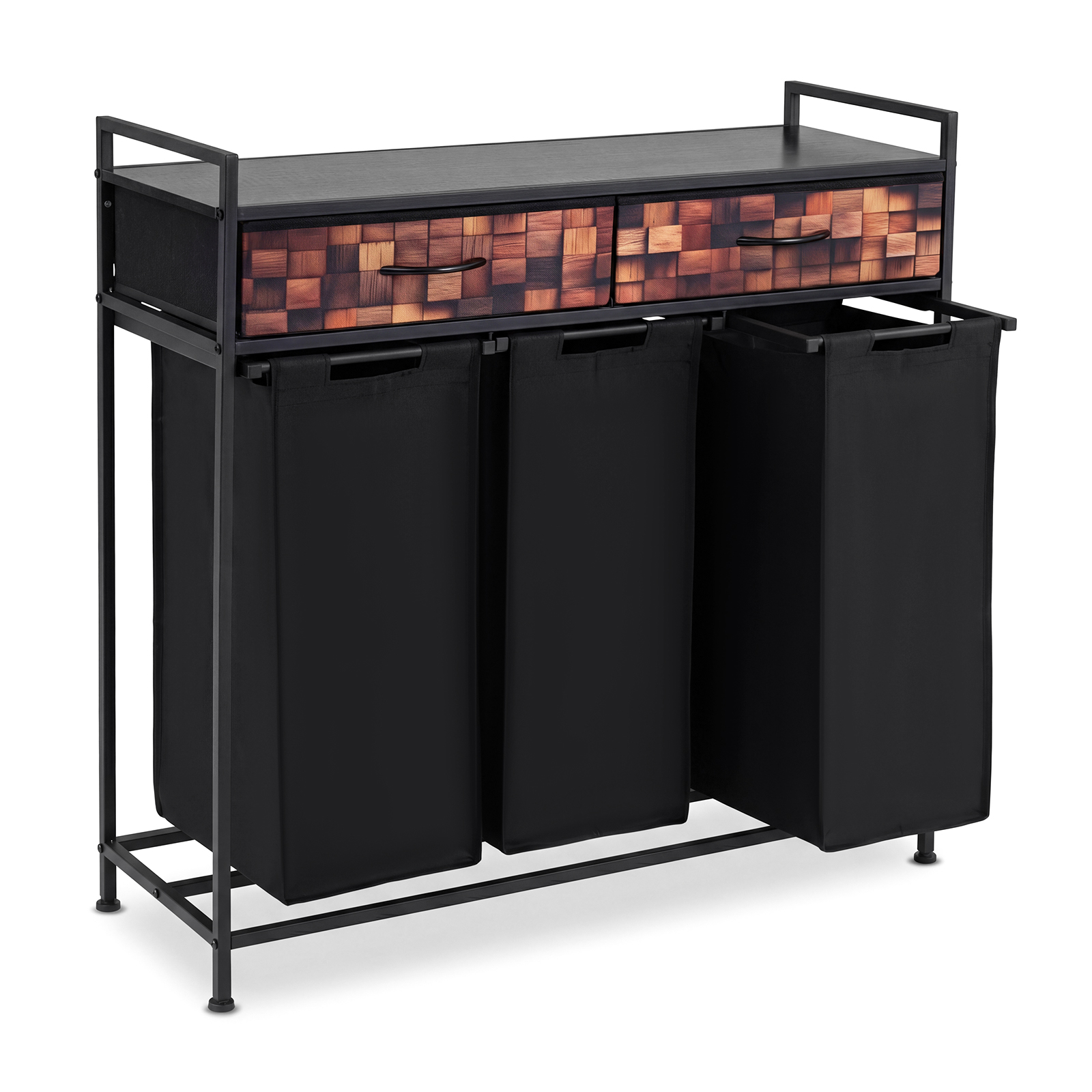 3-osaline pesukorv eemaldatavate korvidega, metallraam, magamistuppa ja pesuruumi, must ja pruun