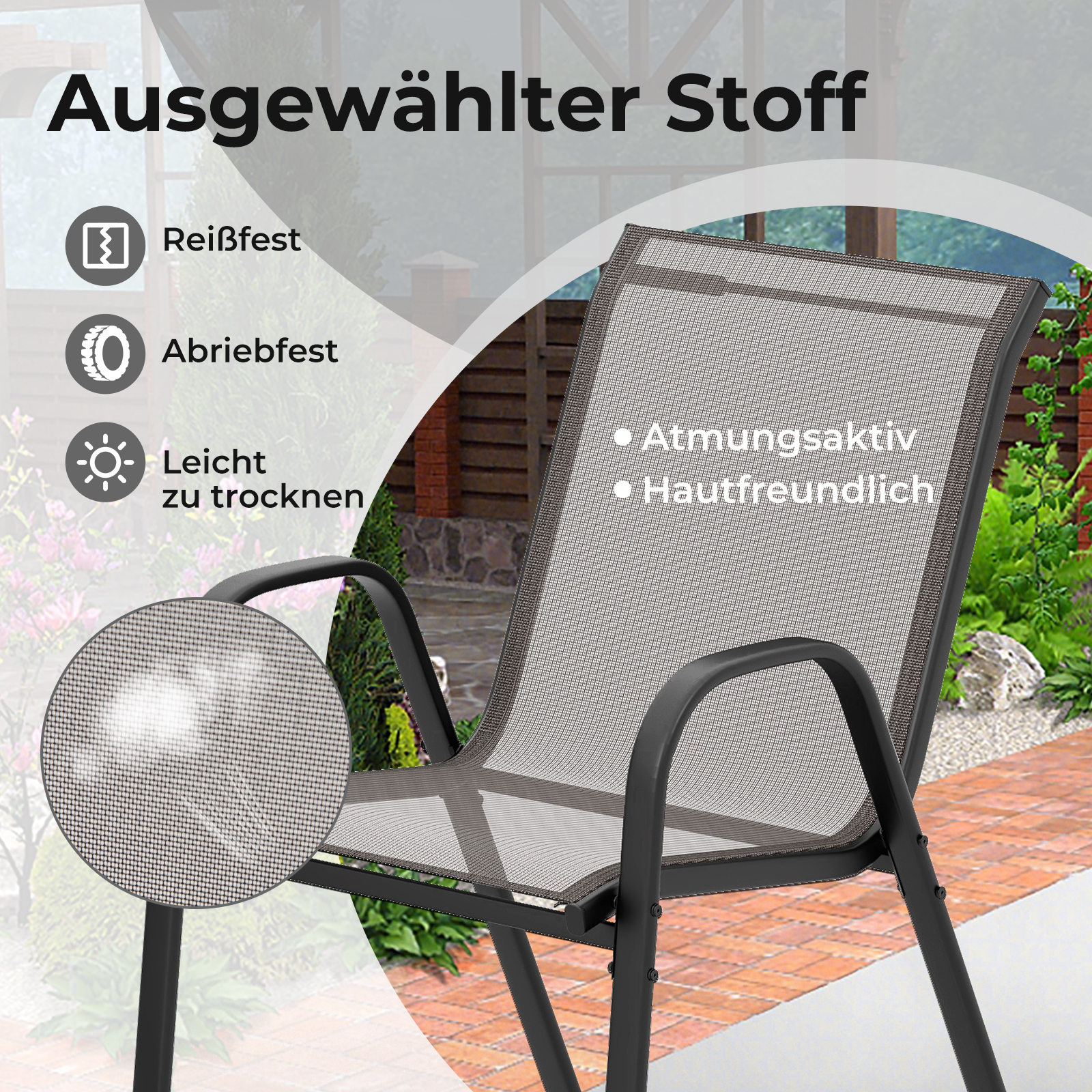 3-osaline bistrokomplekt õue ümmargune abilaud 2 virnastatava tooliga istumisgrupp halli lauaplaadiga