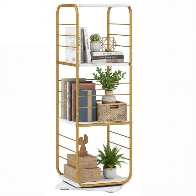 4-astmeline pöörlev raamaturiiul, 360° pöörlev raamaturiiul, torn - kuldne