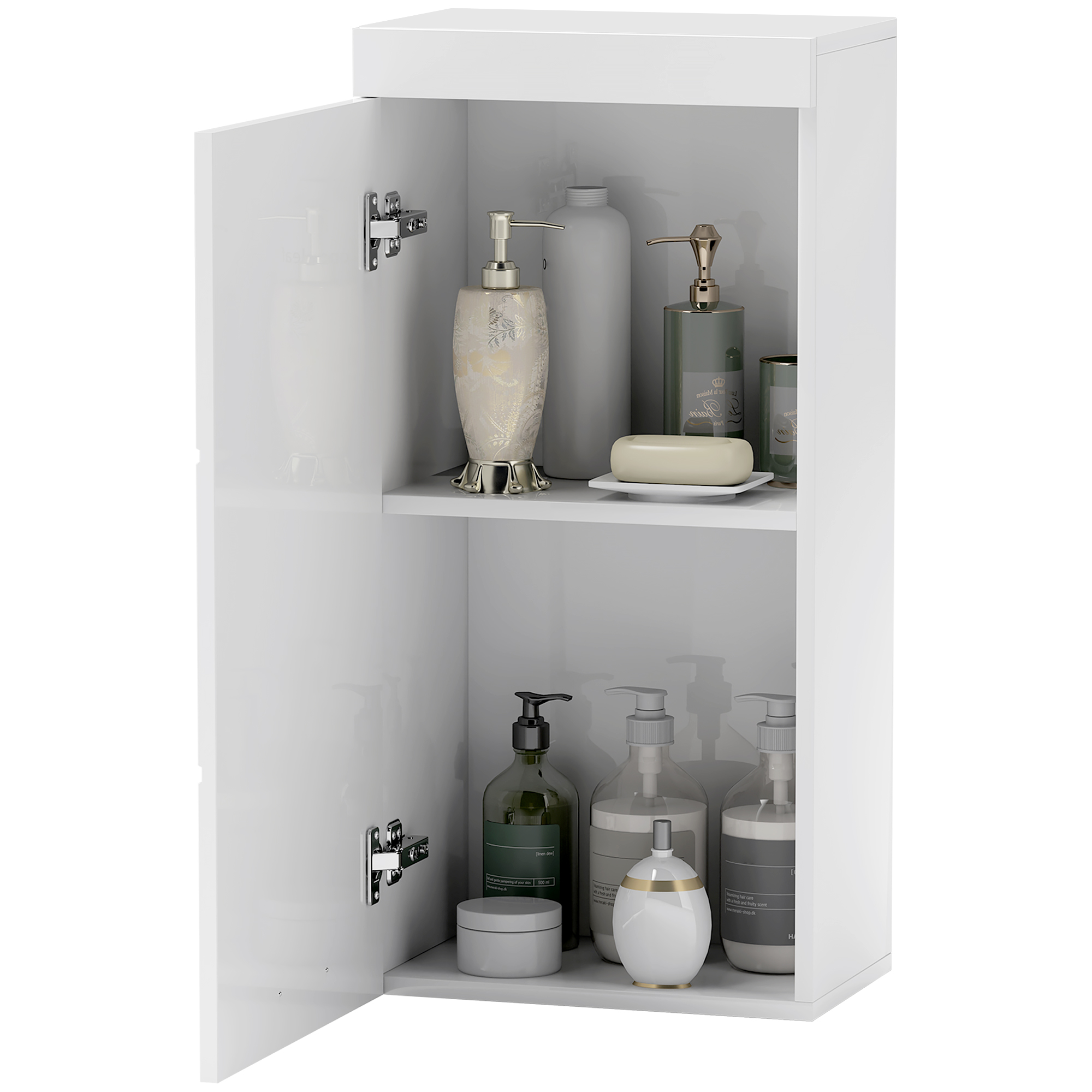 Kahetasandiline vannitoakapp, seinale kinnitatav kummut, puitlaastplaat, MDF, valge