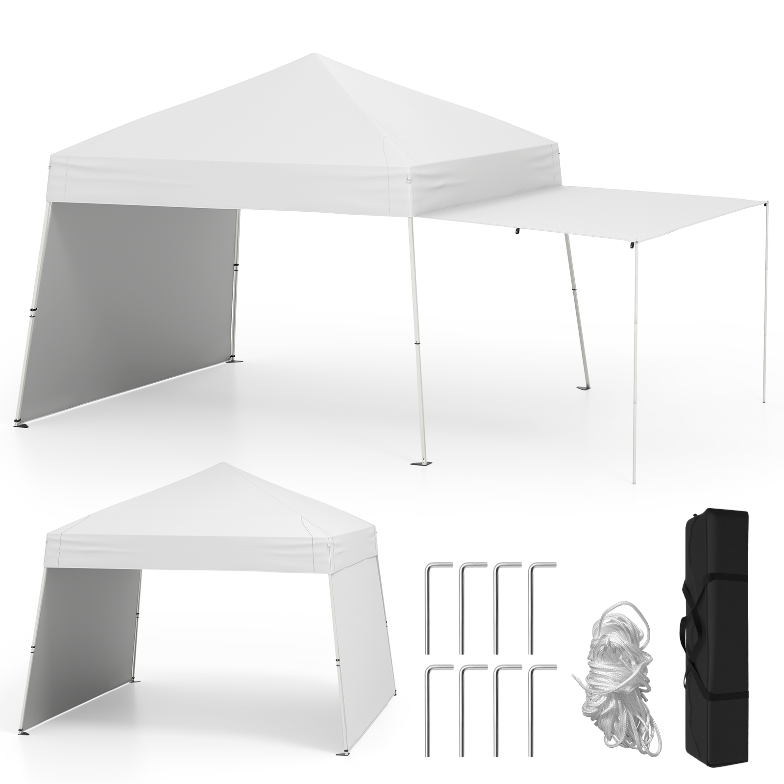 430 x 280 cm pop-up paviljon kahe markiisiks muudetava külgseinaga valge