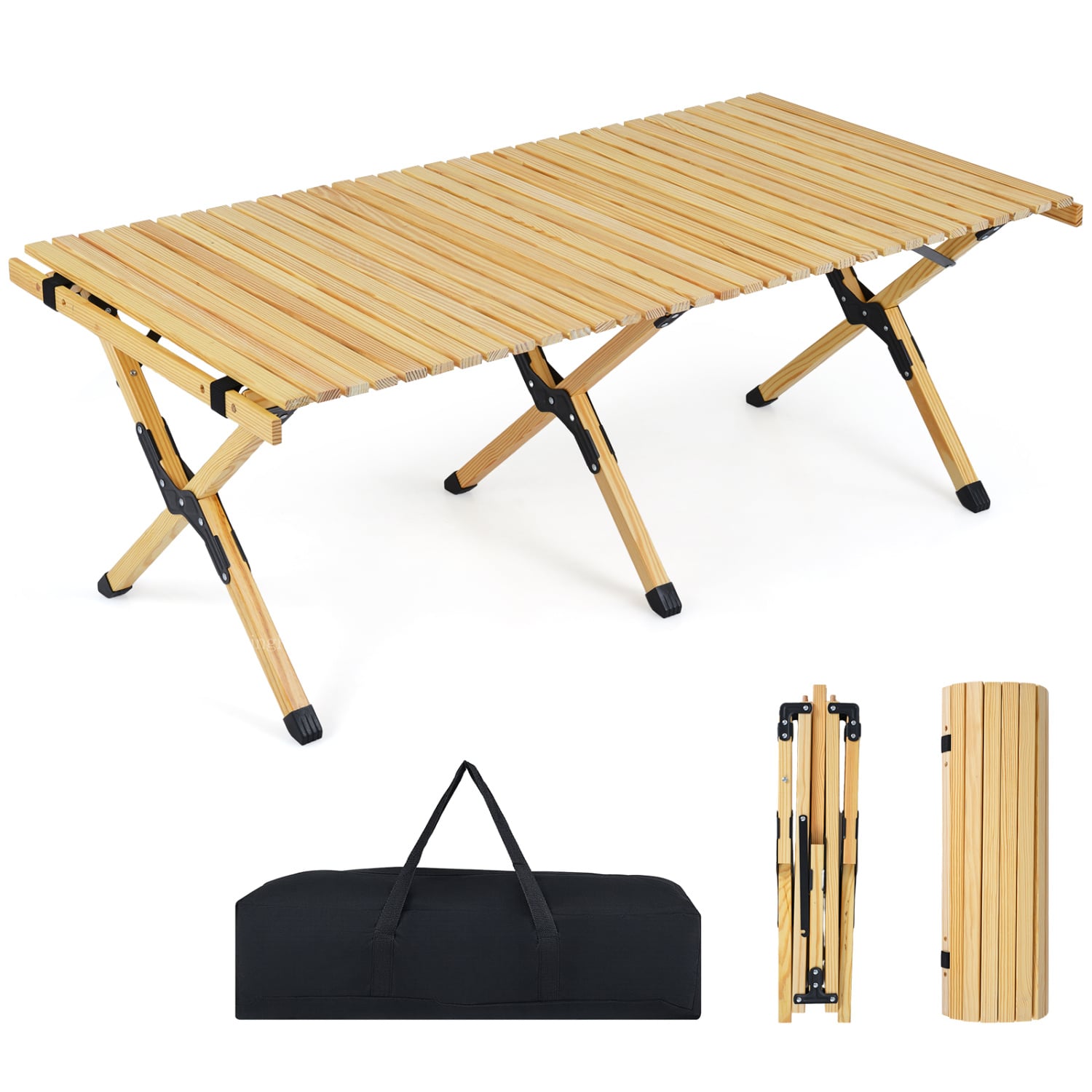 Mugava kandekotiga kokkupandav matkalaud ja tugev piknikulaud hoovi (pikkus u 120 cm/48 tolli) naturaalne