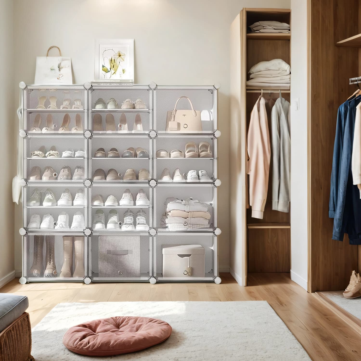 12 sektsiooniga jalanõuderiiul, jalanõukapp, 30 x 40 x 30 cm sektsiooni kohta