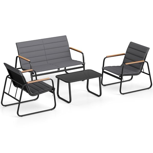 Aiamööbli komplekt 2 tooli, pingi, laua ja patjadega, aiamööbli komplekt, õueala mööbel, istumiskomplekt, hall