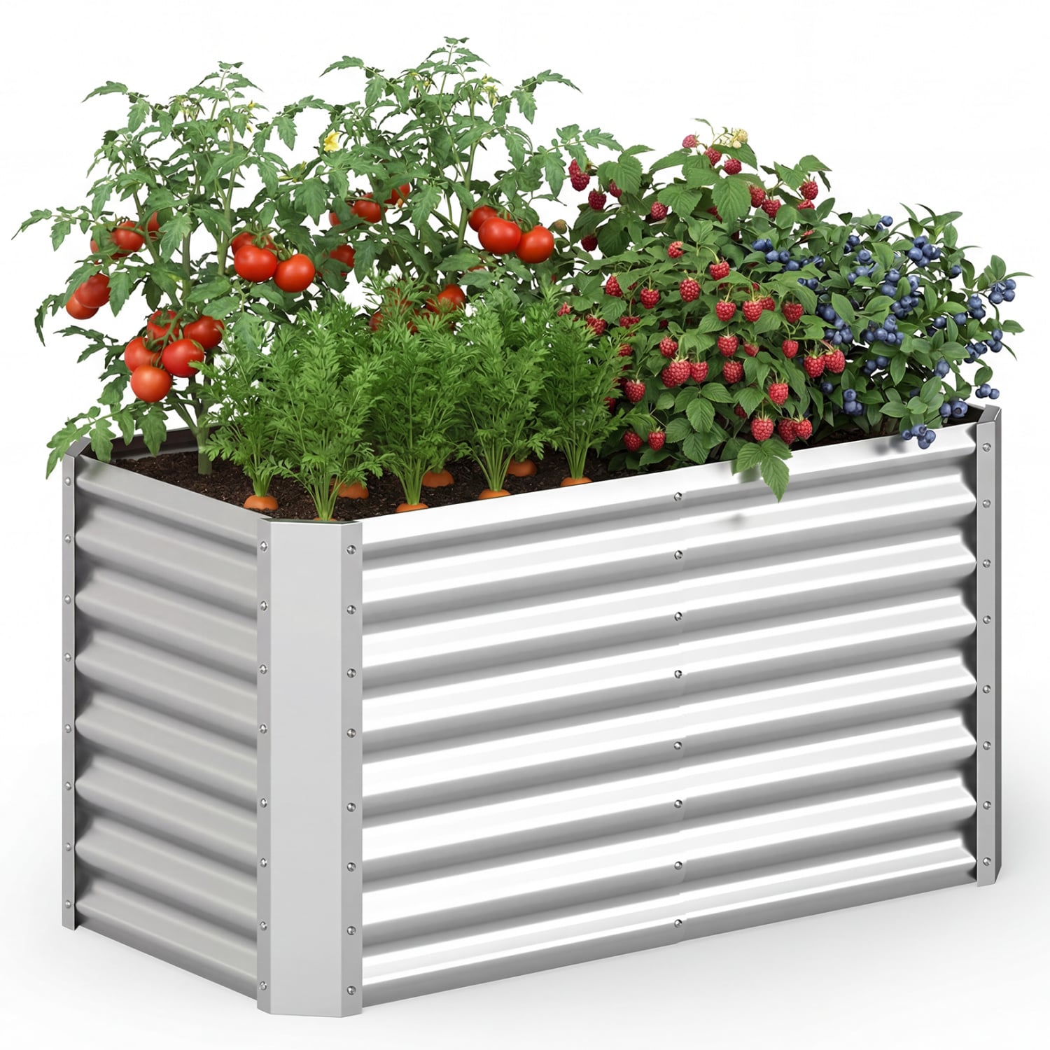 Ristkülikukujuline tsingitud metallist kõrgpeenar ja sügav aiakast taimedele (mõõdud u 120x60x60 cm) hõbedane