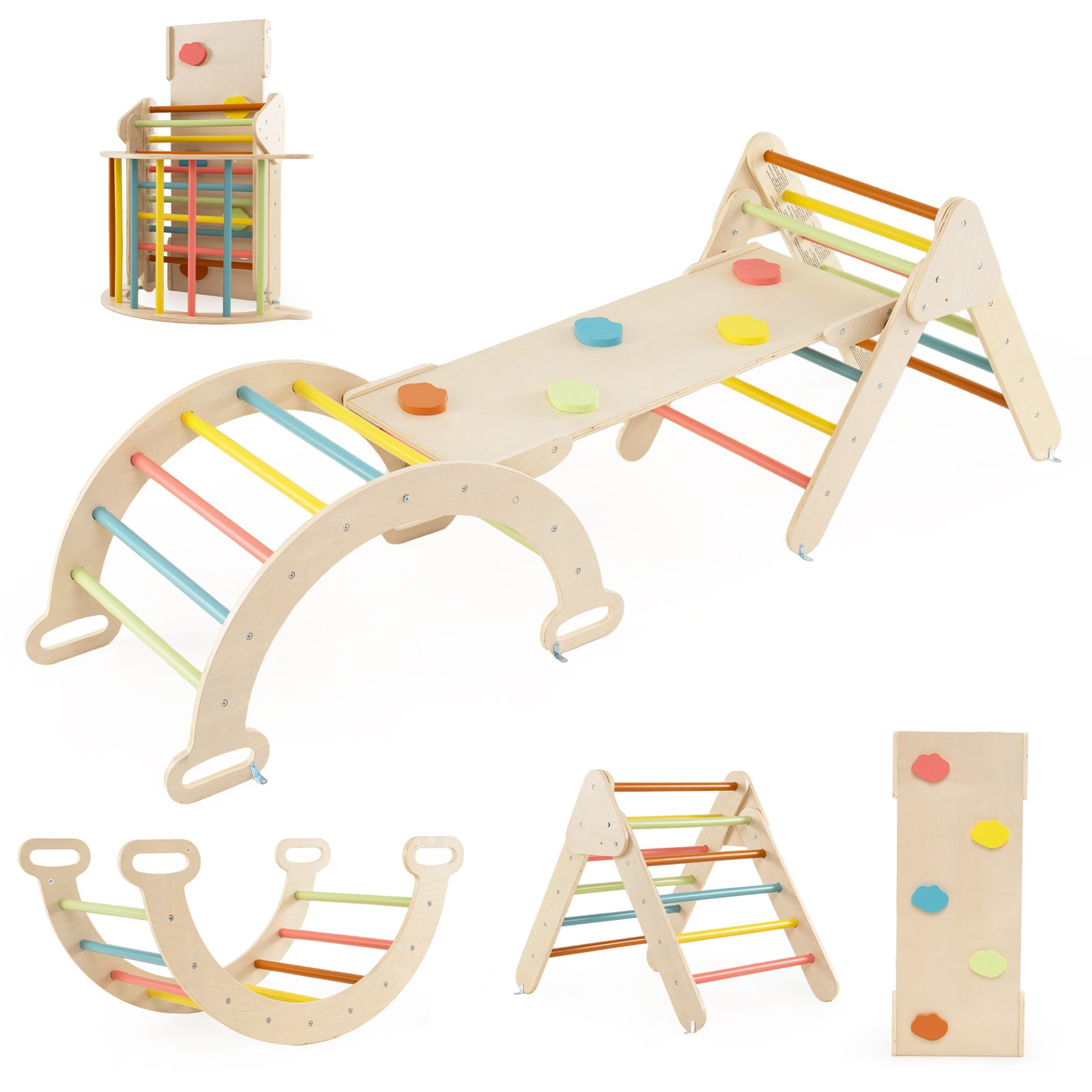 4 ühes ronimiskolmnurk koos liumäe ronimiskaare ja kahepoolse kaldteega ronimisraam macaron