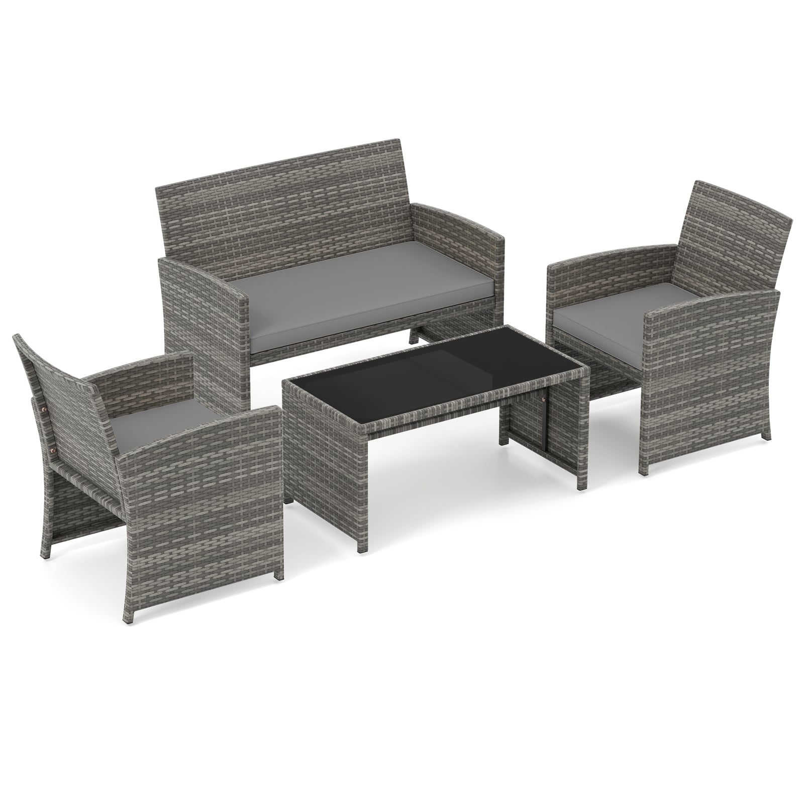 4-osaline aiamööbli komplekt, vestluskomplekt koos rotangist tooli, diivani ja lauaga, rõdumööbli komplekt, hall