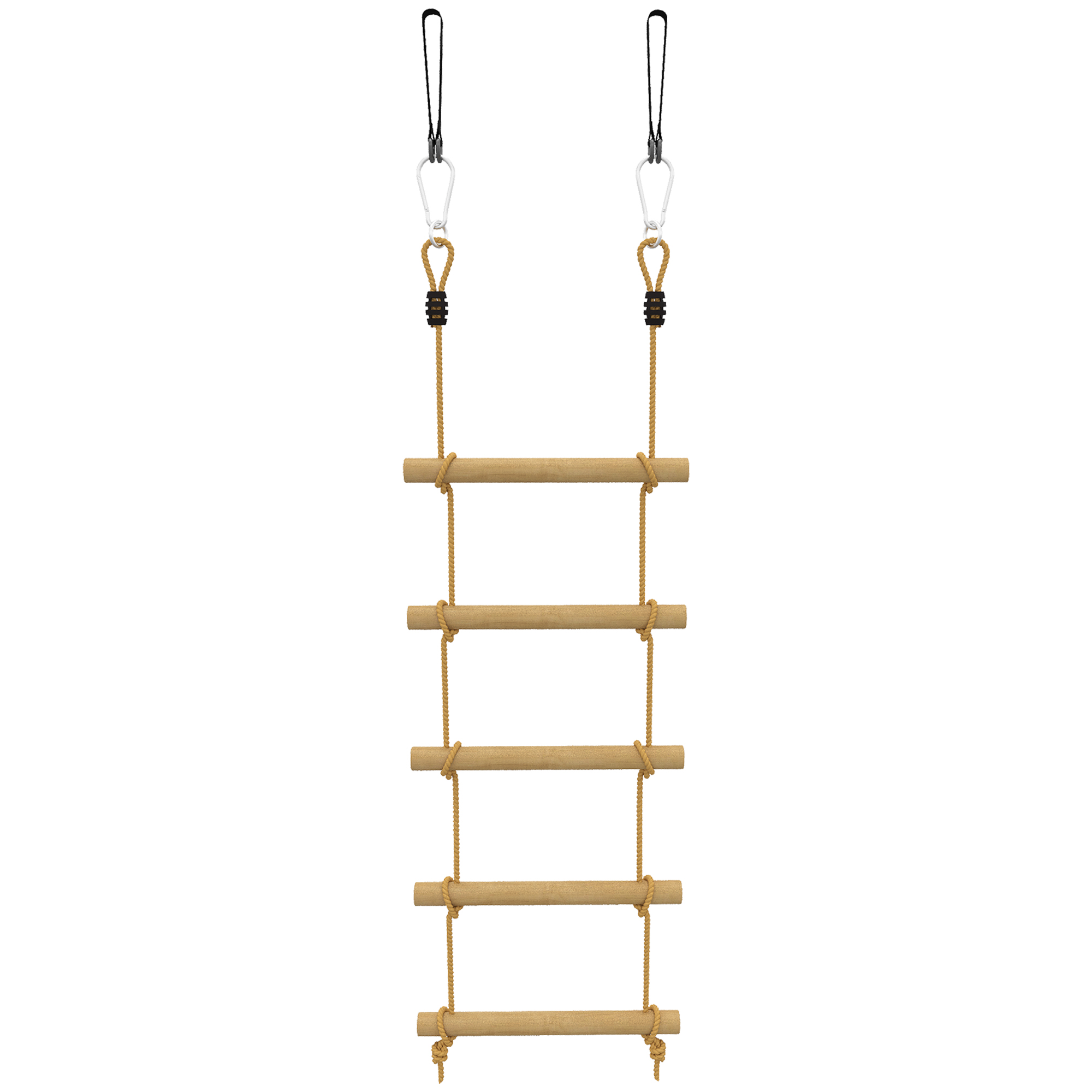 Lastele mõeldud köisredel, 5-astmeline ronimisredel 2 karabiini ja 2 puukinnitusega, vanusele 3-8, 40 x 3,5 x 180 cm, naturaalne puit