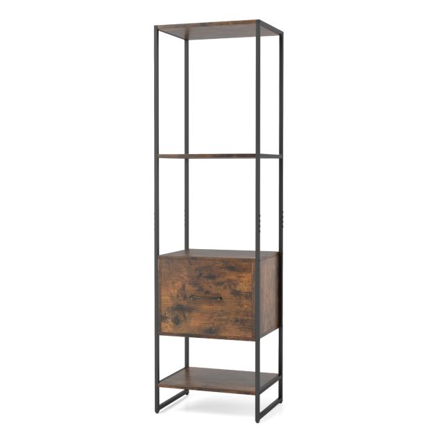 5-korruseline raamaturiiul sahtli ja metallraamiga raamaturiiul kaasaegne seisuriiul pruun