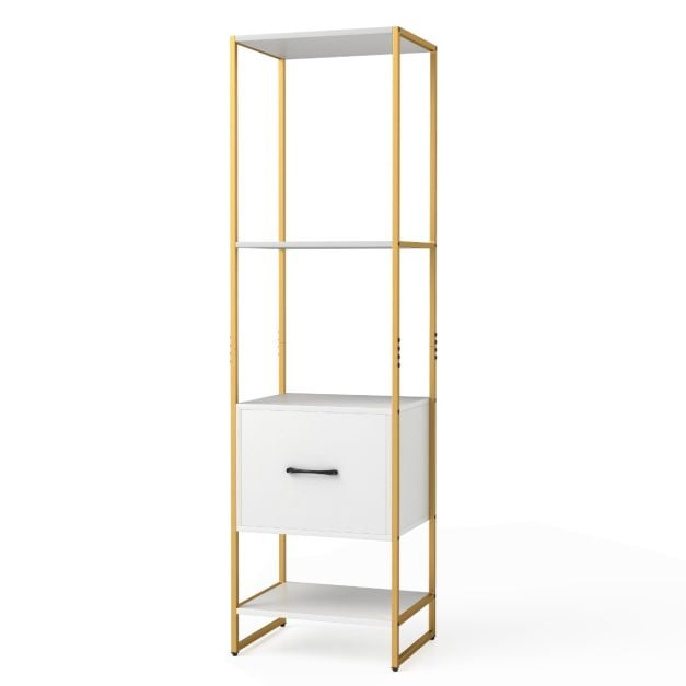 5-korruseline raamaturiiul sahtli ja metallraamiga raamaturiiul kaasaegne valge riiul