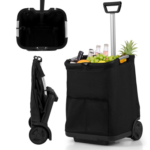 50L kokkupandav ostukäru 3 tasku ja pikendatava käepidemega, must
