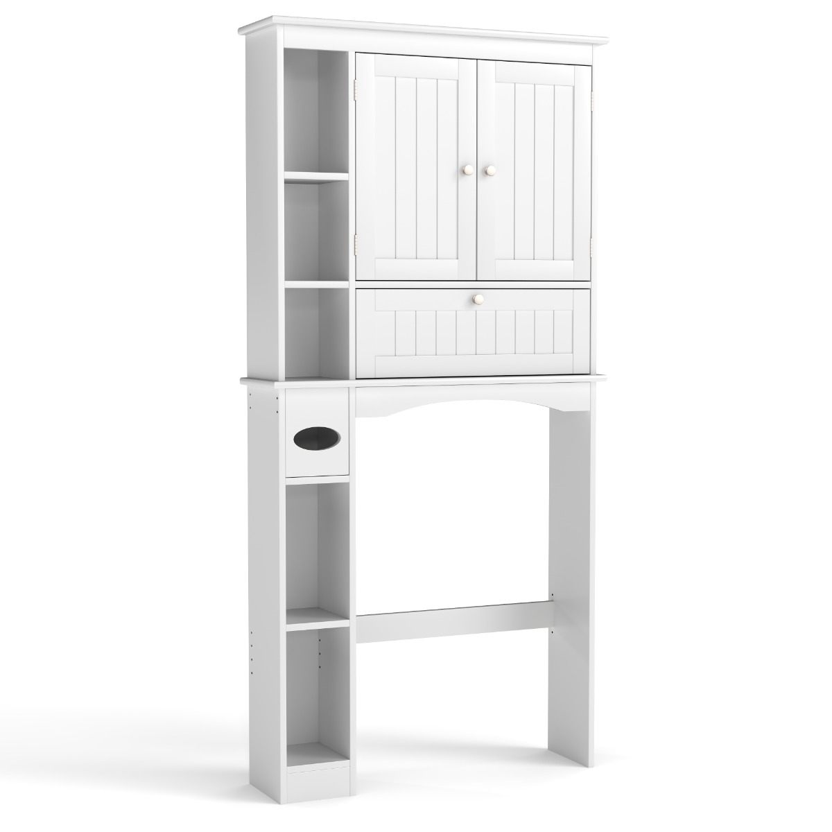 Tualettkapi 3 ukse ja reguleeritavate riiulitega, puidust tualettriiul, valge