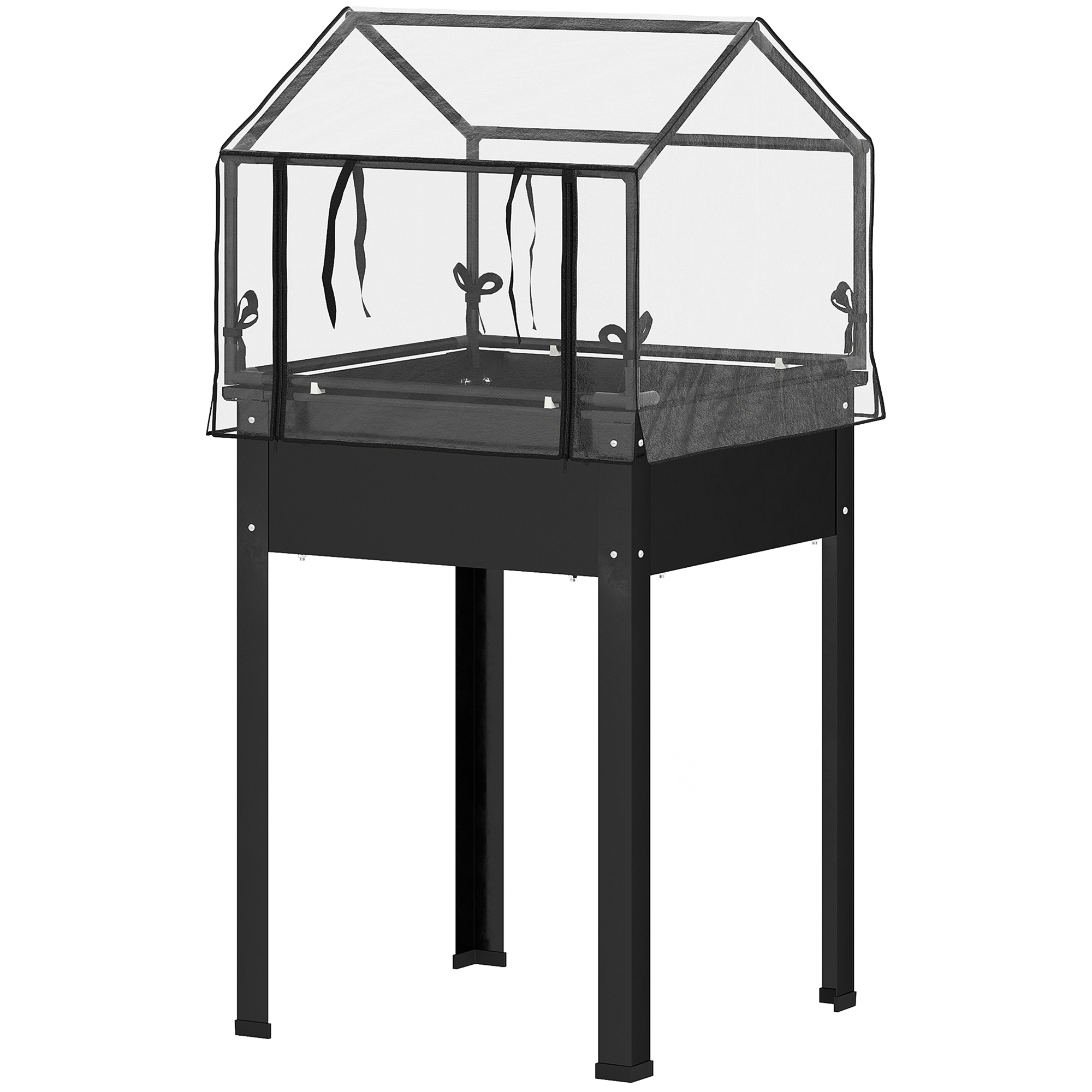 Kõrgpeenar kasvuhoone katusega, kõrgendatud taimekast drenaažiaukudega, 60 x 60 x 120 cm, must