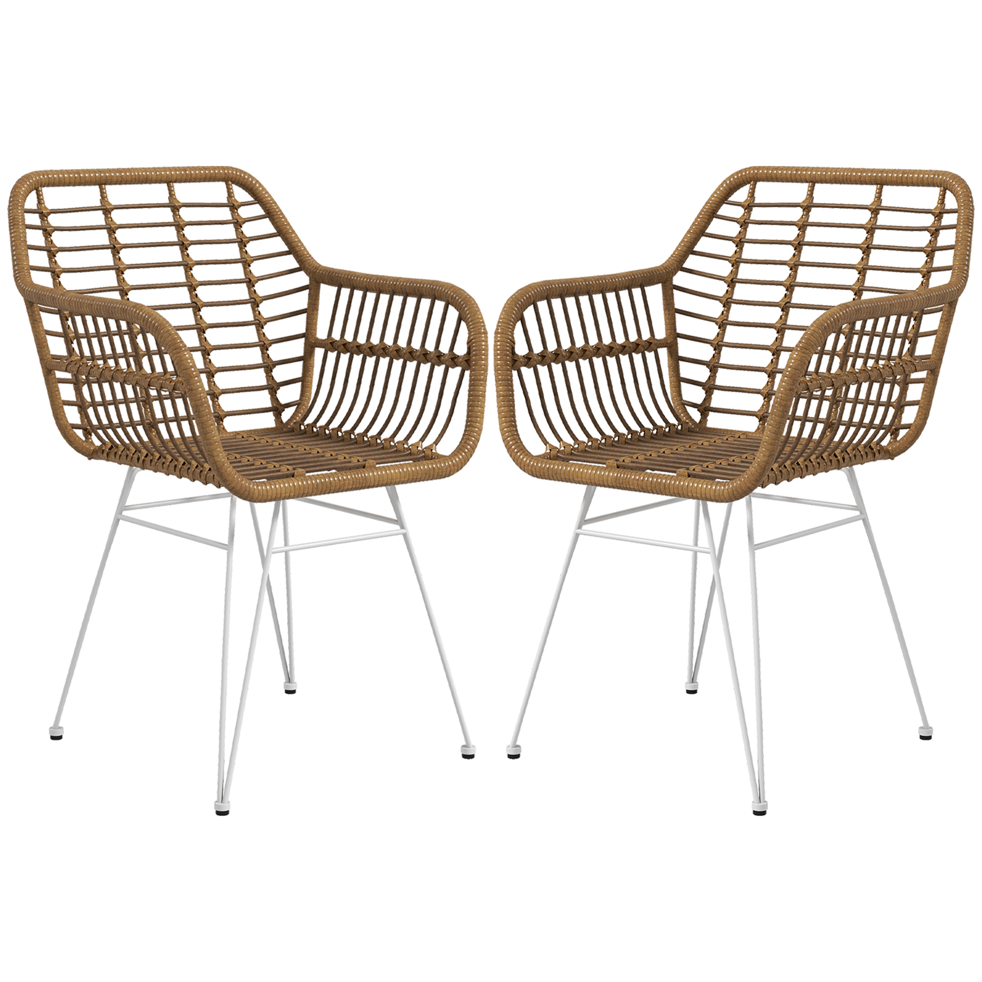 2 boheemlasliku stiiliga köögitooli komplekt, PE-rotang, 56 x 60 x 79 cm, naturaalne + valge