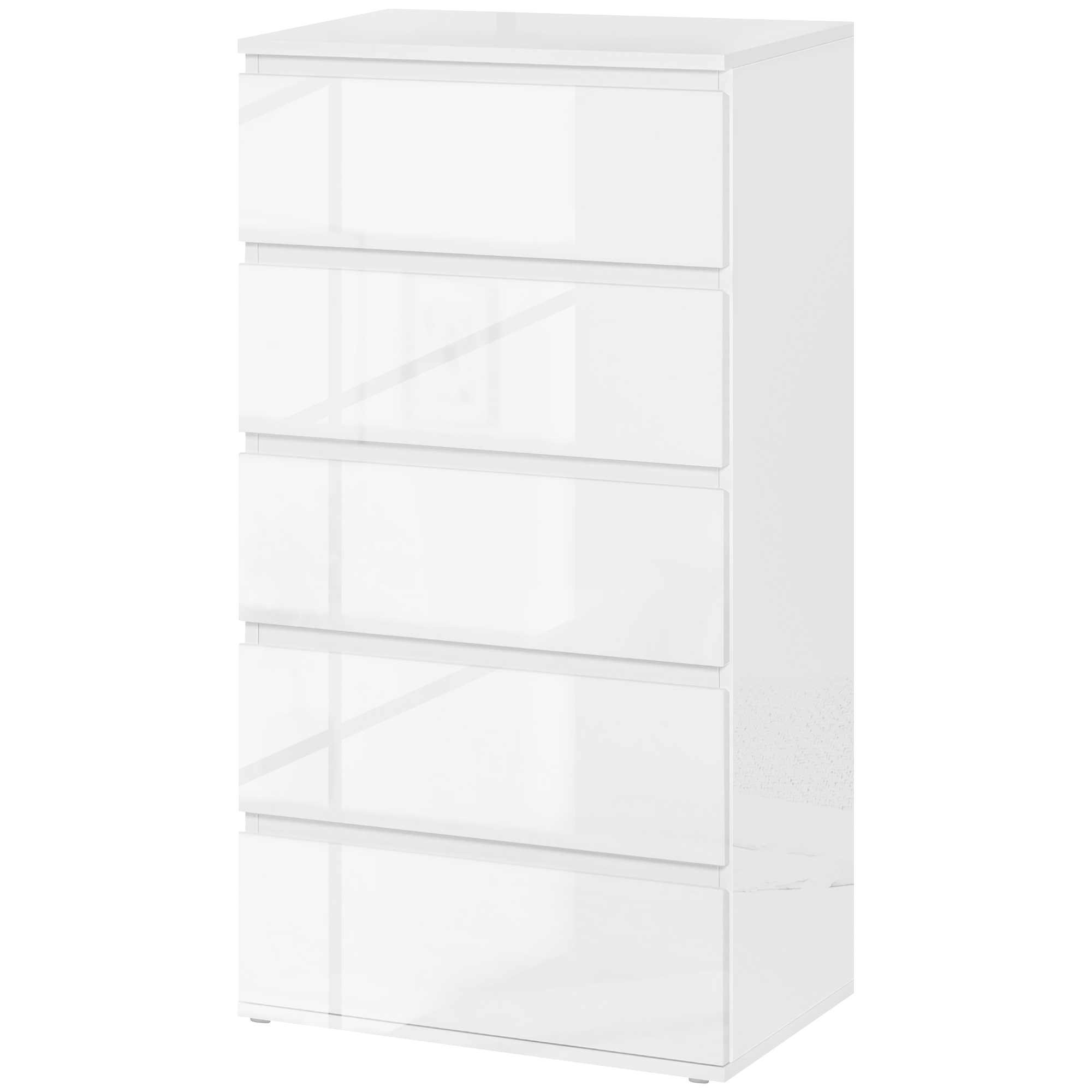 Kummut sahtliboks kummut 5 sahtliga, kontorikapp kallutuskindlate tõmbenööpidega, elutuppa, magamistuppa, valge, 55 x 34 x 100 cm