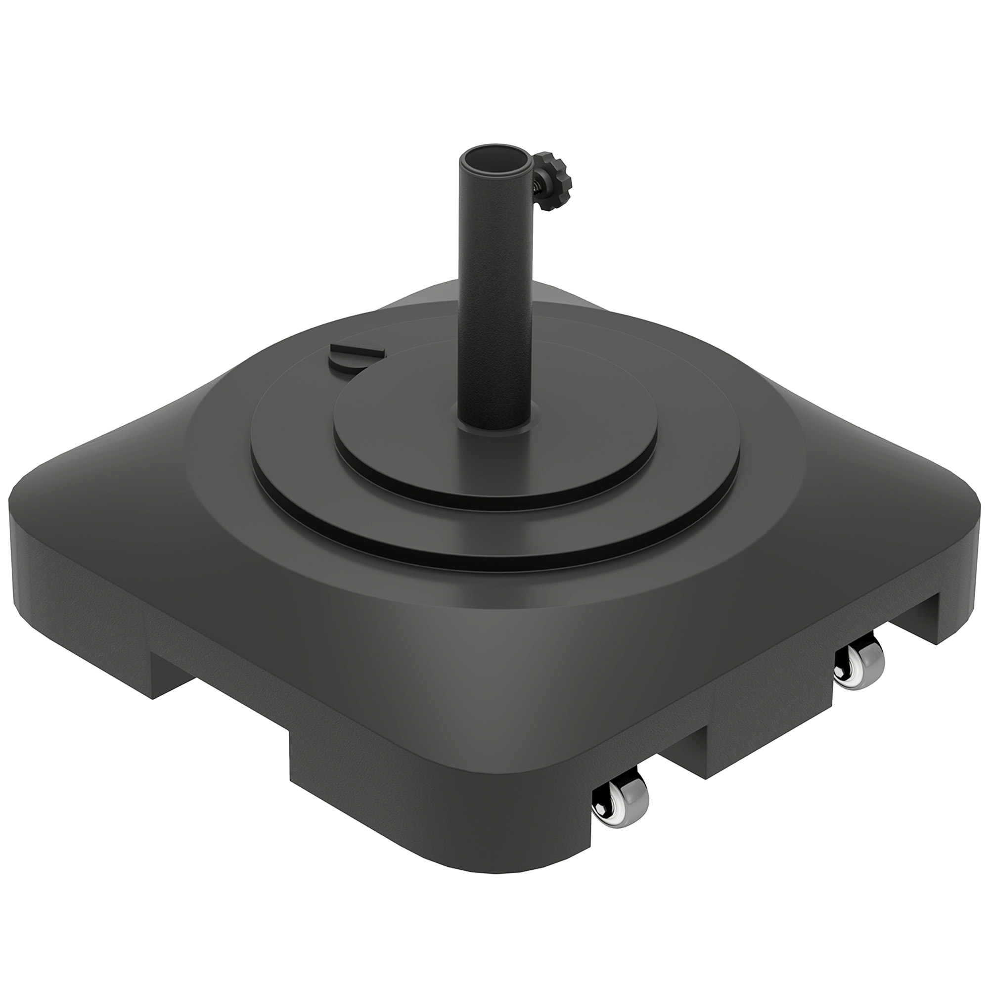 Aia vihmavarjualus, plastikust päikesevarjualus, täidetav vee või liivaga, plastik, must