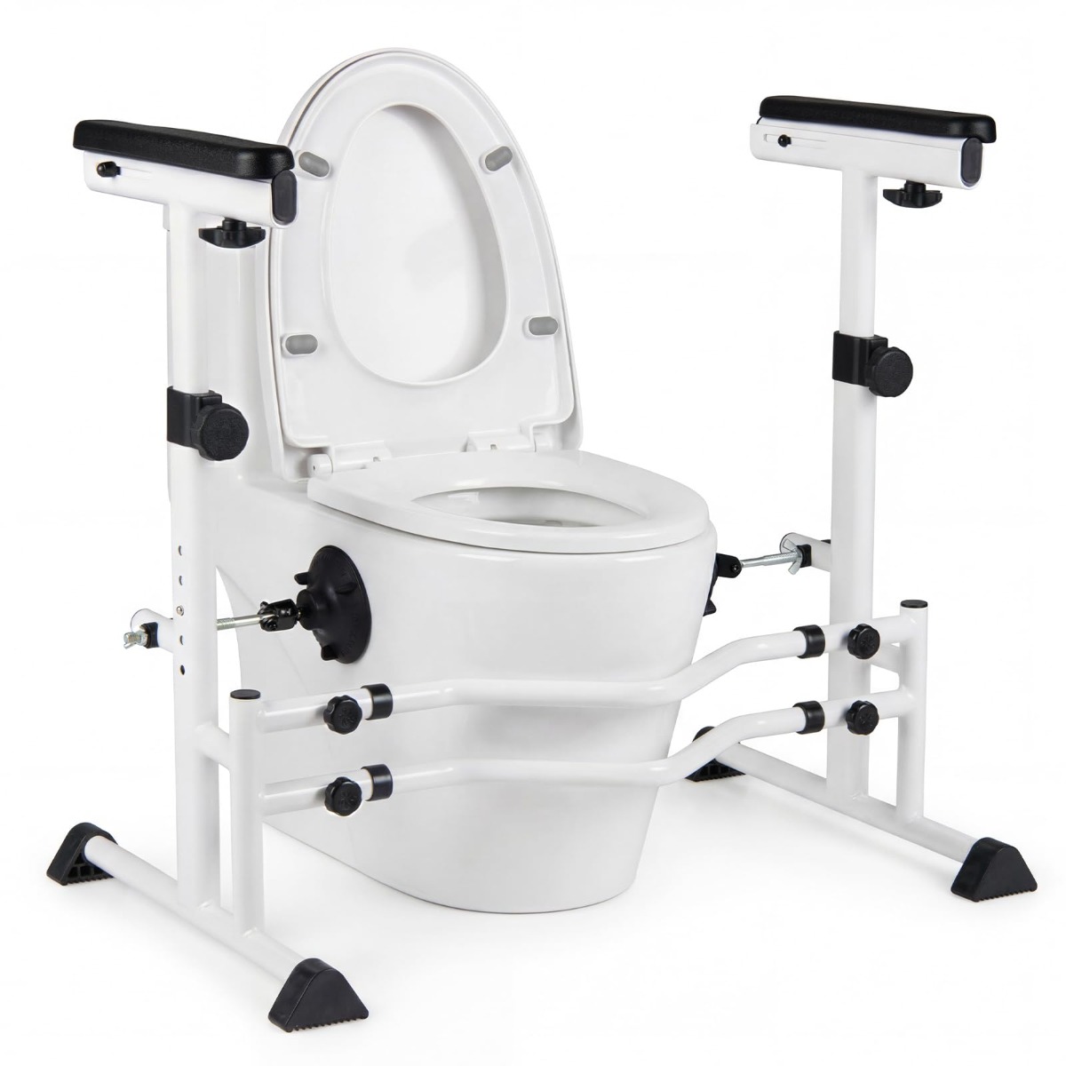 Tualeti seismise abivahend, kõrguse ja laiusega reguleeritava turvapiirdega tualettidele, libisemiskindel tualeti tugivahend, hõbedane
