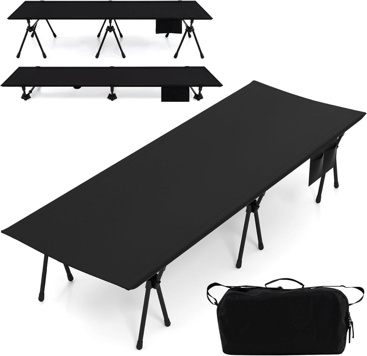 Reguleeritava kõrgusega välivoodi matkamiseks jalgade pikenduste küljetasku ja võrgutaskuga