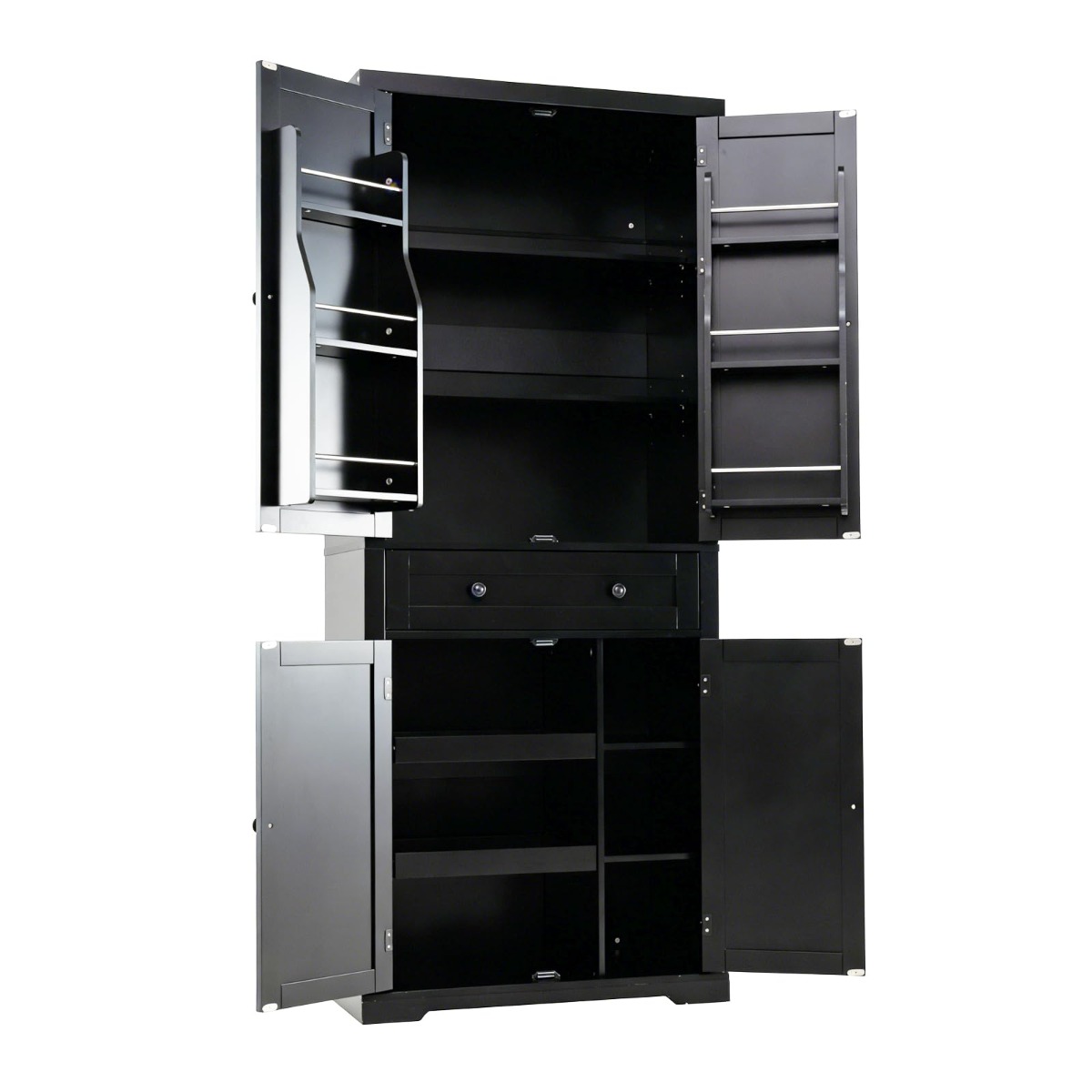 Köögikapp 4 reguleeritava riiuli, suure sahtli ja 4 uksega, must buffet-kapp