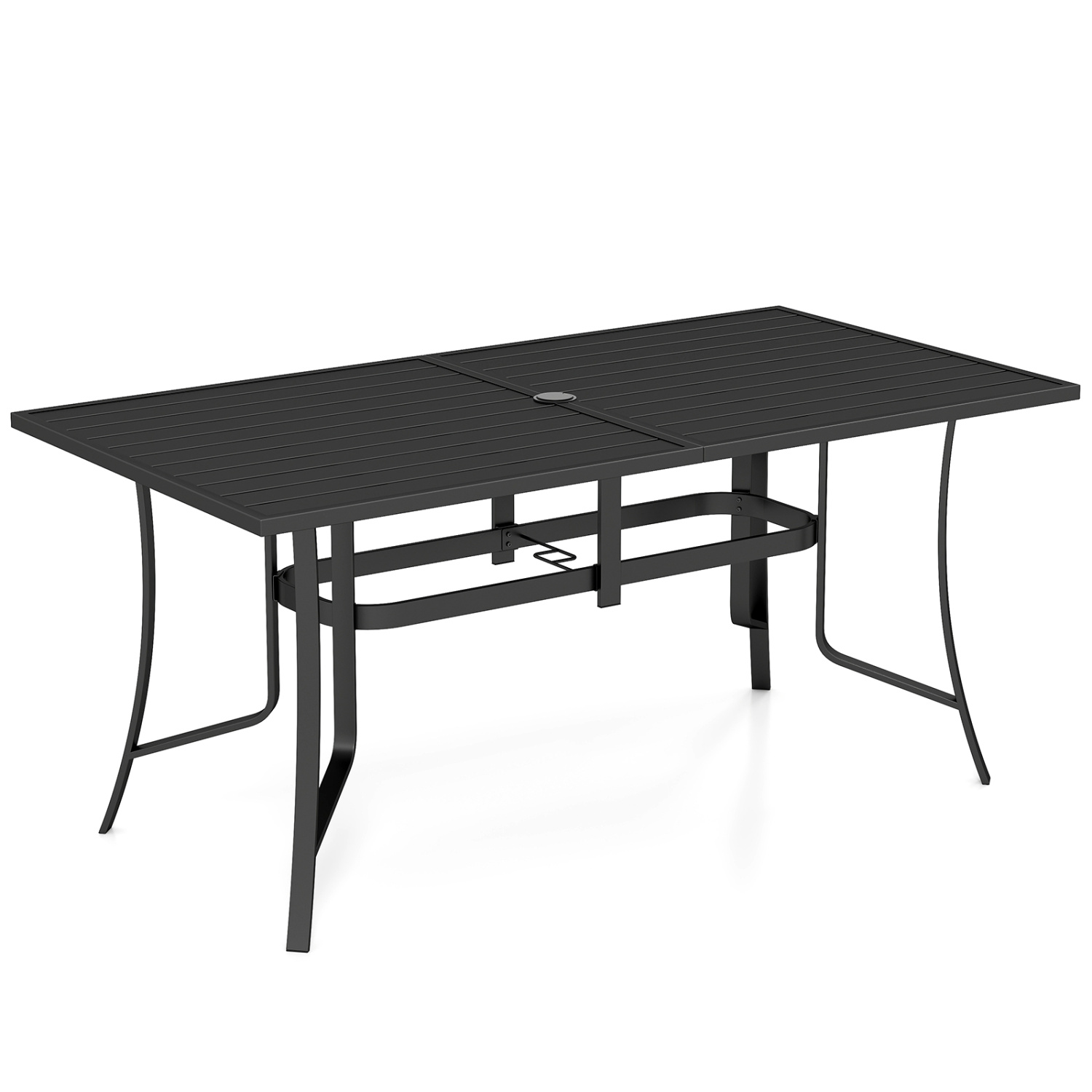 Ristkülikukujuline metallist aialaud ja suur söögilaud õue 6 inimesele (mõõdud u 160x84 cm / 63x33 tolli), must