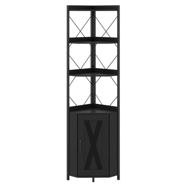 Nurgakapp 5 riiuliga, 180 cm kõrge nurgariiuliga, kukkumisvastase käsipuu ja 2 ümberminekuvastase komplektiga, must