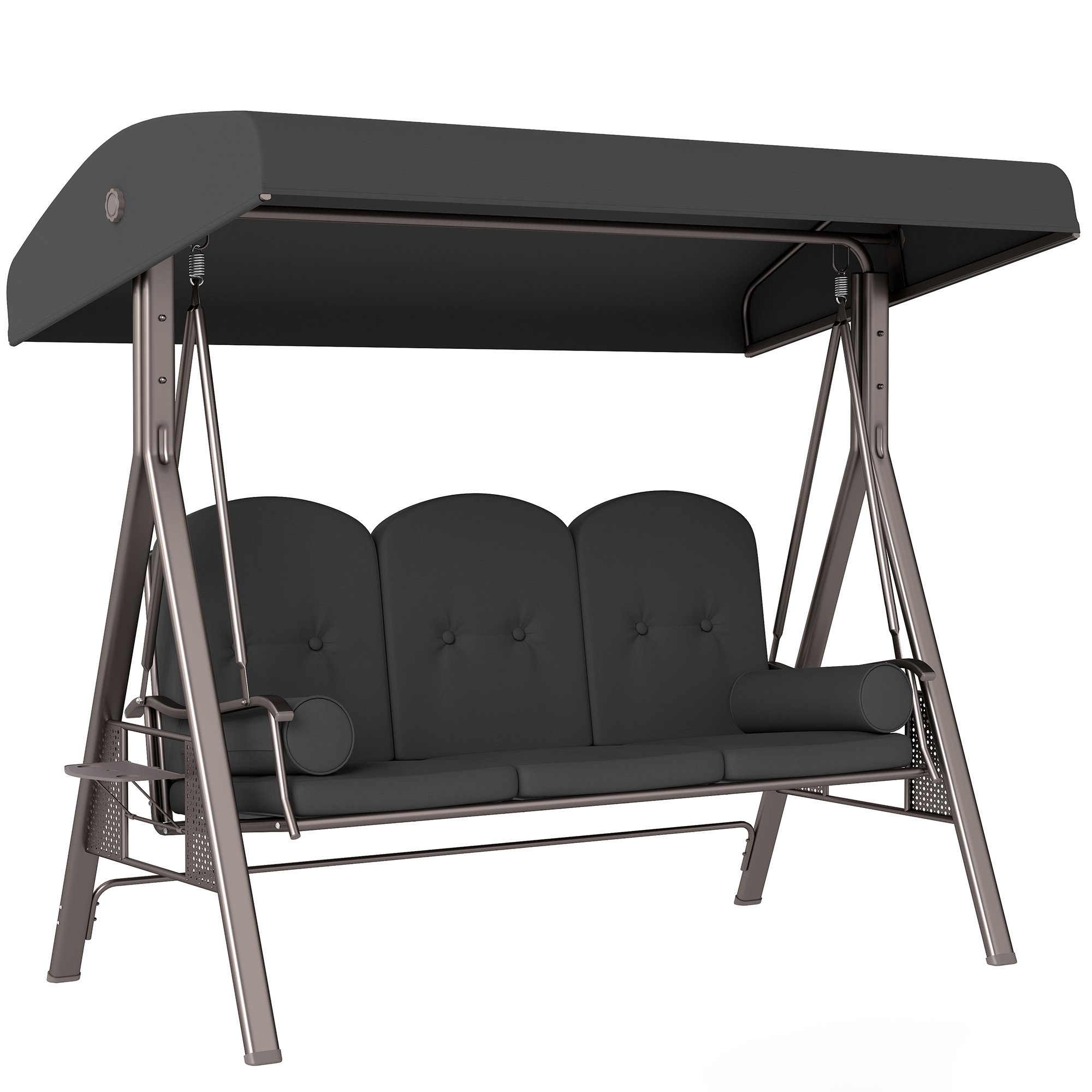 Hollywoodi kiik, 3-kohaline aiakiik päikesevarju, kandiku ja istmepadjaga, kuni 360 kg, tumehall