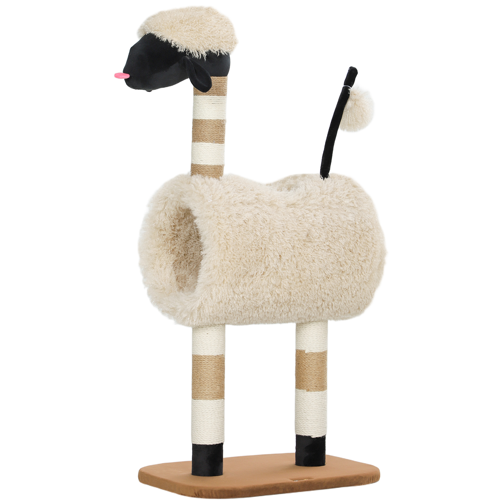 PawHut kassipuu lambakujuliselt, kraapimisposti, tunneli ja mänguasjaga, 98 cm, helepruun