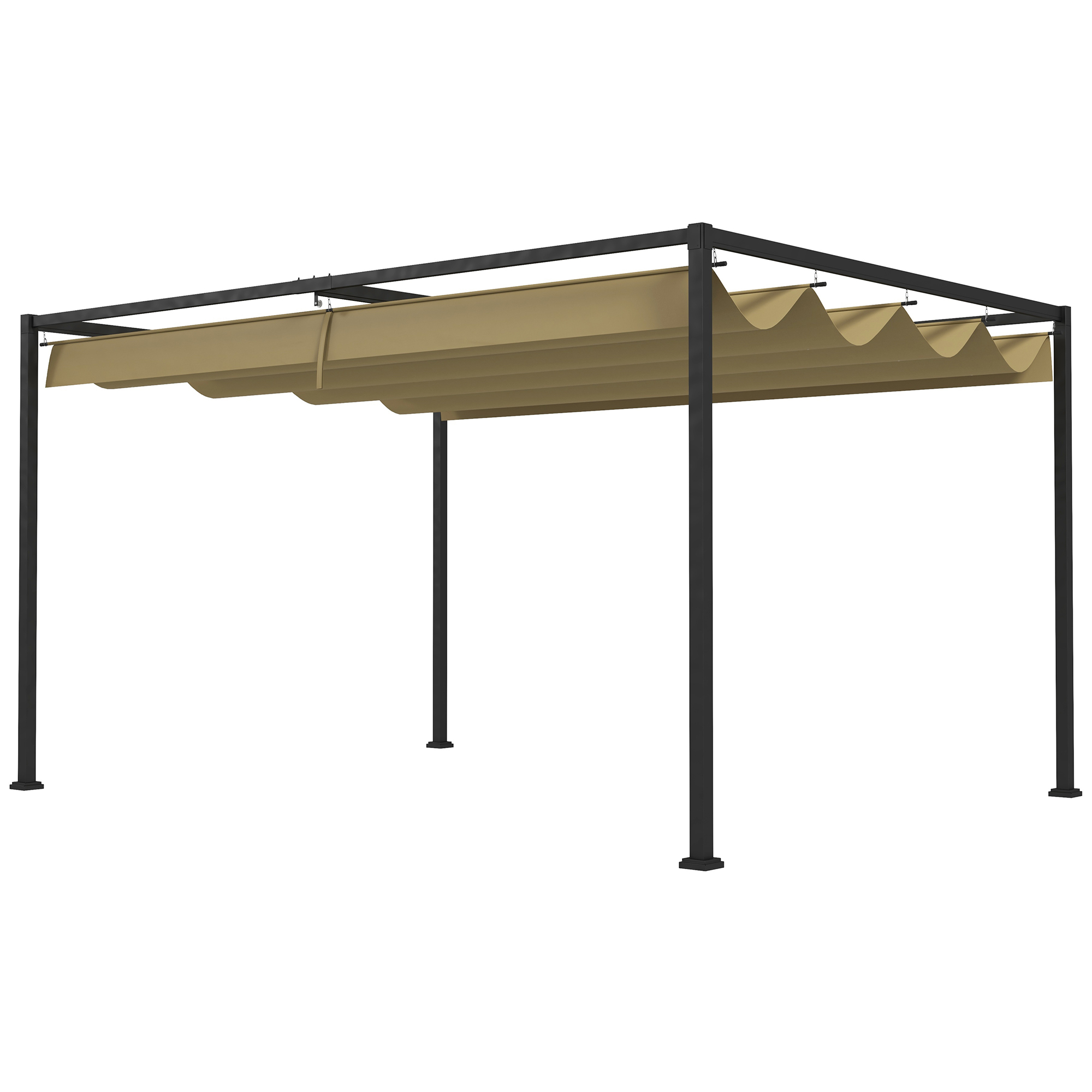 Pergola, vastupidav päikesevari aeda, rõdule, terrassile, valmistatud metallist ja plastist, UV- ja vetthülgav, khaki värvi