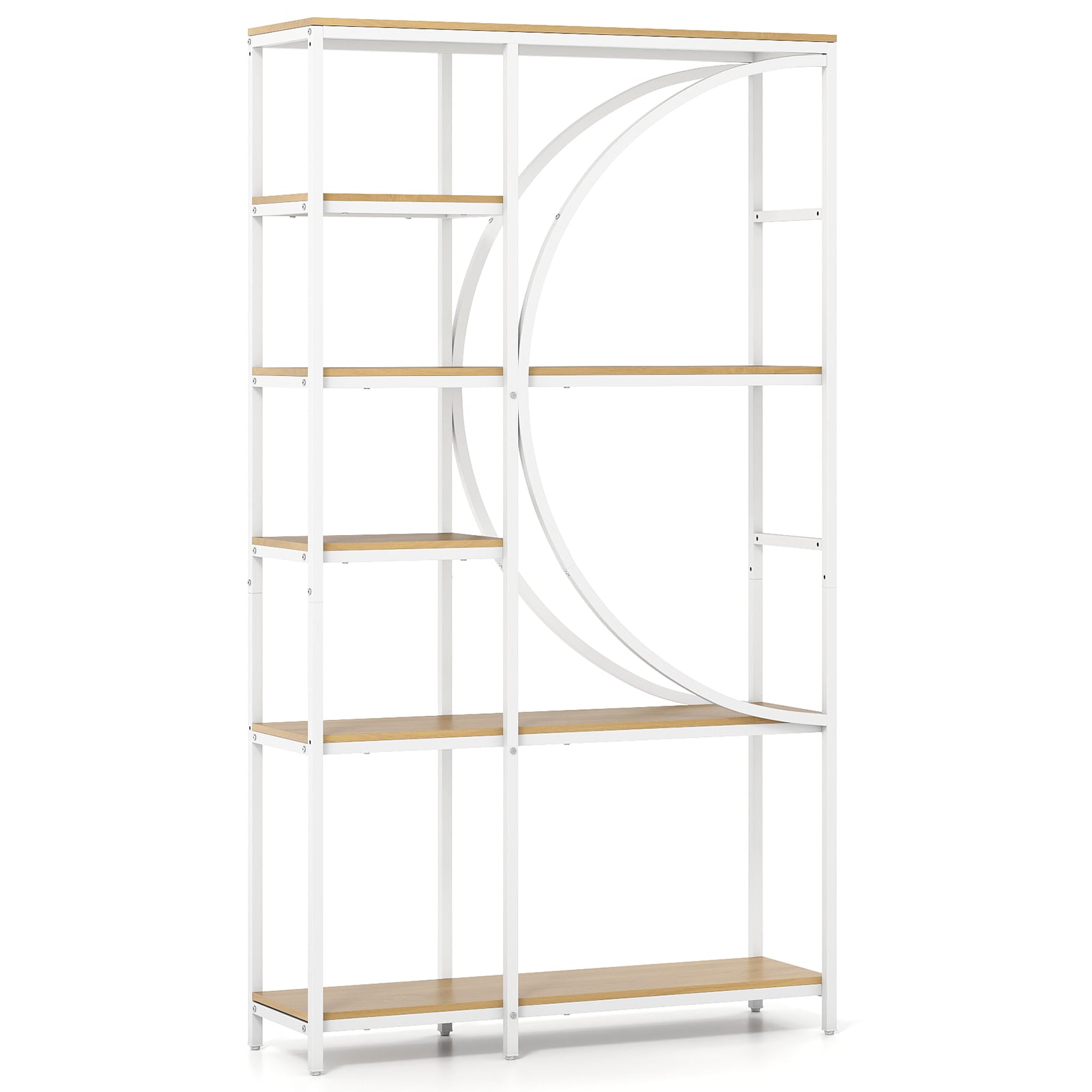 6-korruseline avatud riiulitega tööstuslik kontoririiul, kõrge kaarekujulise disainiga riiul, eraldiseisvad riiulid, valge