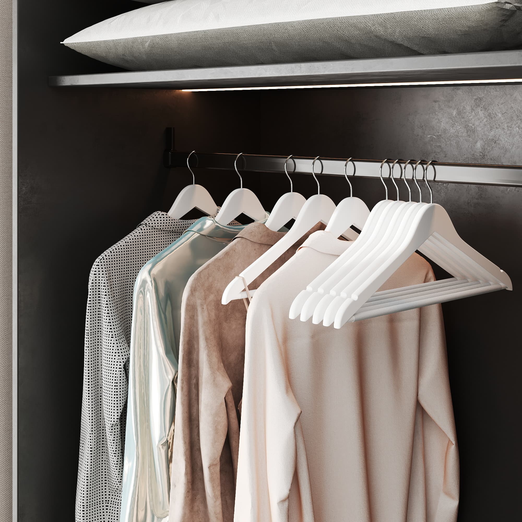 Puidust riidepuud, 20-osaline komplekt, täispuidust riidepuud, sälgud õlaosas