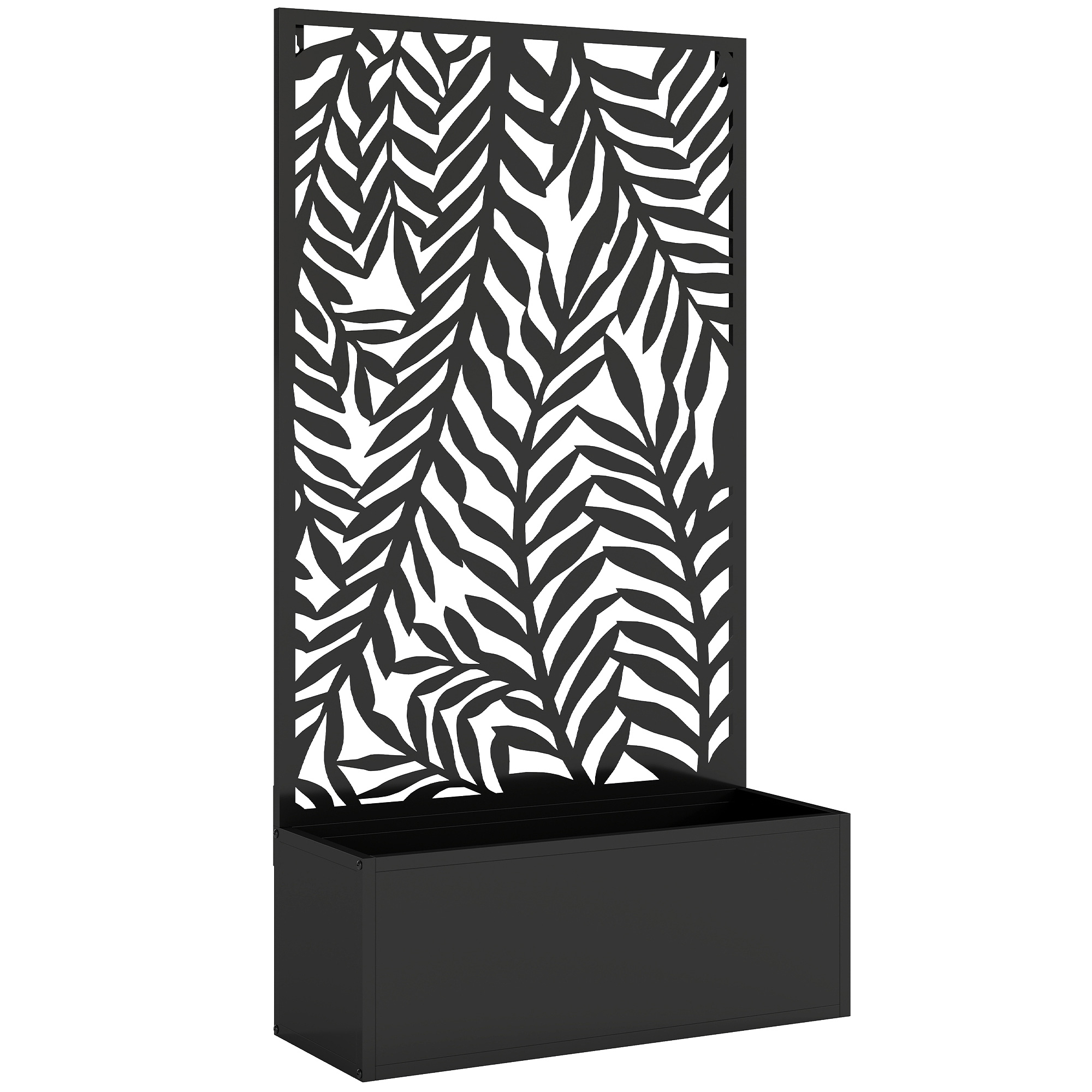 Lillekast privaatsust loova vaheseinaga, lillepott võre ja troopiliste lehtede motiividega, 61 x 23 x 113 cm, must