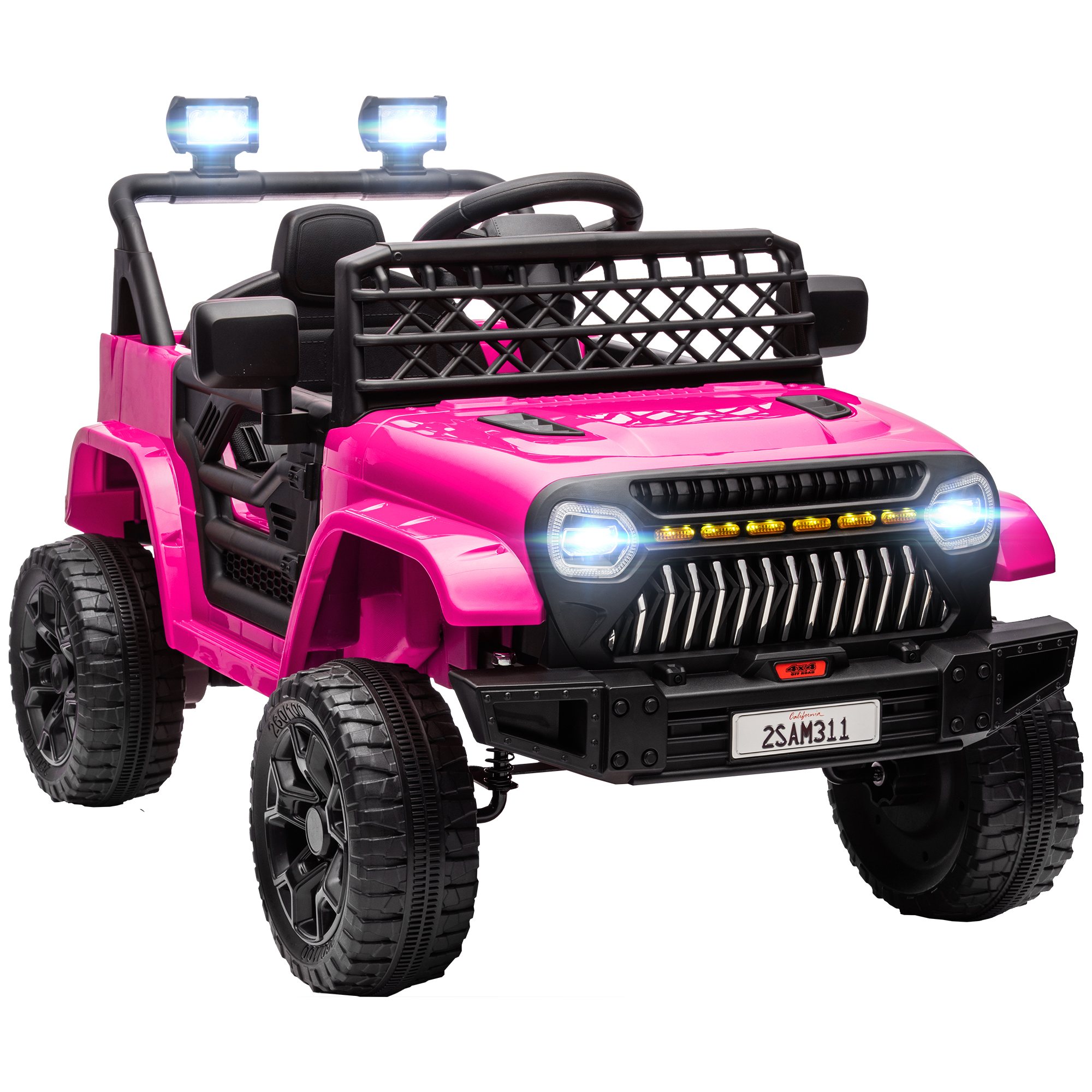Laste elektriauto 12V 2,4 GHz kaugjuhtimispuldiga, 2 mootorit, signaal, LED-tuled, muusika, vanusele 3-8, roosa