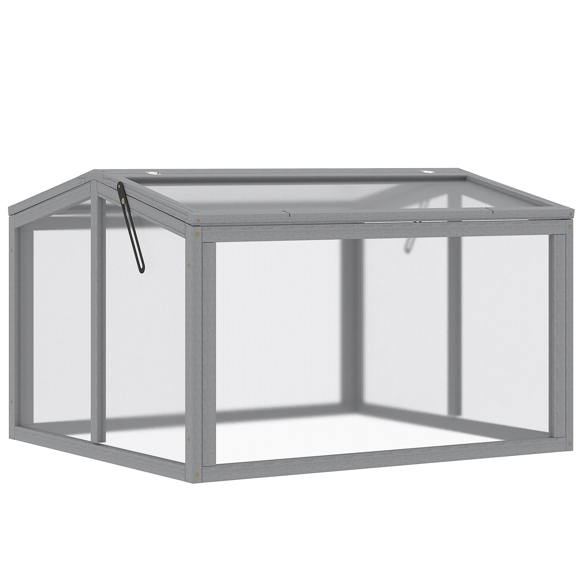 Külmraam, kasvuhoone, külmraamkast, lillepeenar kattega puidust ja polükarbonaadist, ilmastikukindel, helehall, 90 x 80 x 58 cm