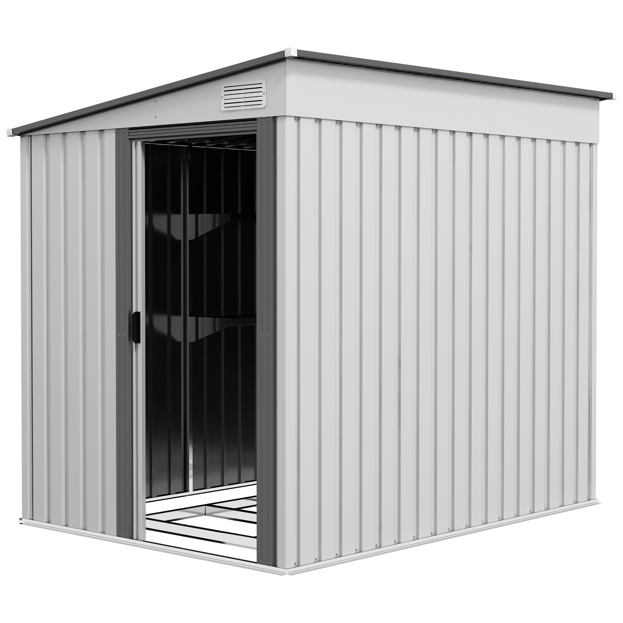 Metallist aiakuur 2,81 m² 154 x 206,5 x 181 cm Tööriistakuur viilkatusega Vundamendiga