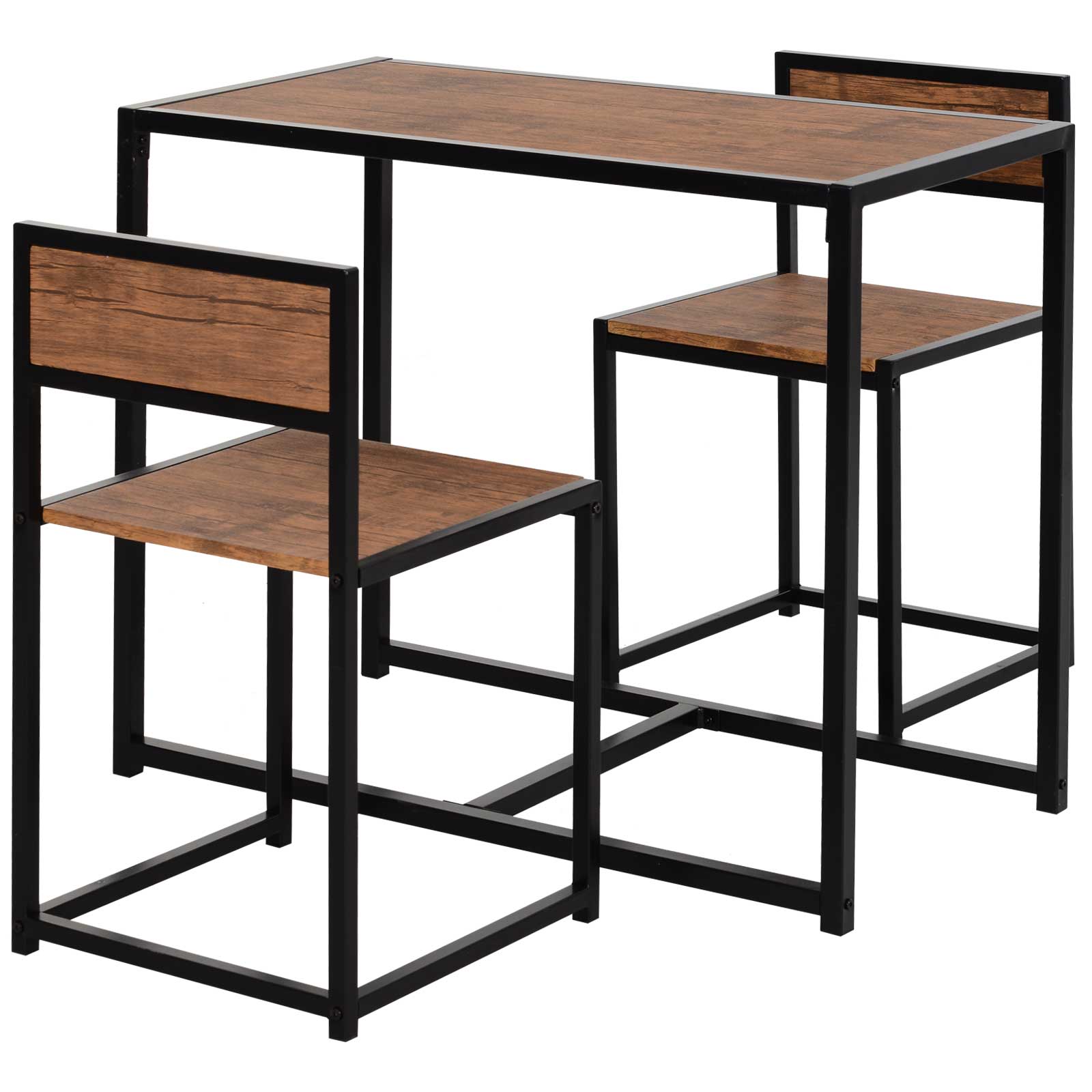 3-osaline baarilaua komplekt, kõrge laua komplekt, 3-osaline, 2 tooli, 1 laud, 90 cm x 47 cm x 76 cm, pruun + must