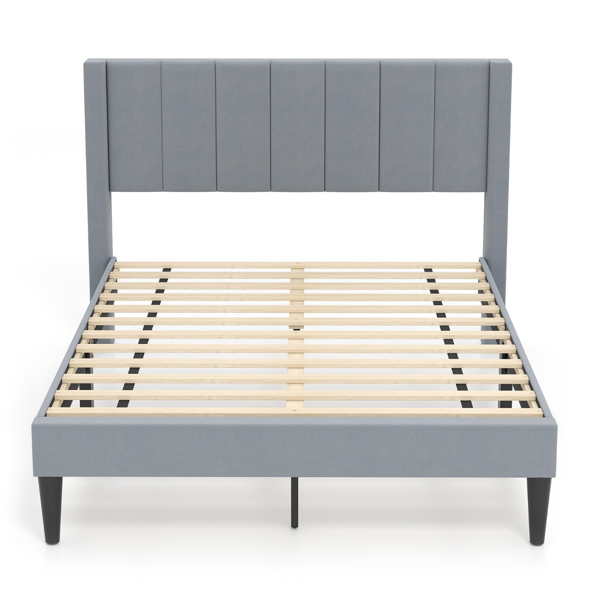 Polsterdatud kaheinimesevoodi raam 200 x 140 cm madratsile platvormvoodi peatsiga voodiraam hall