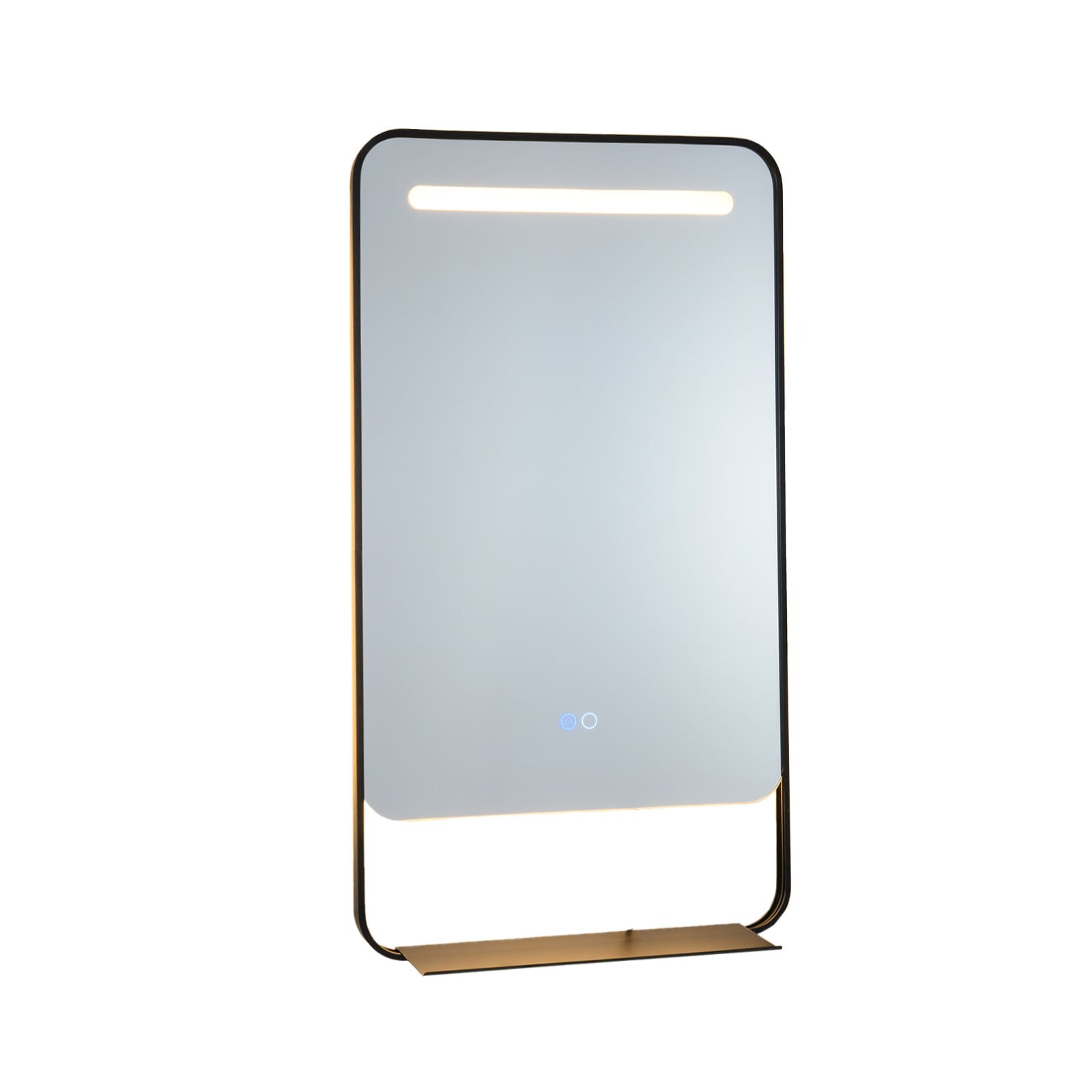 80 x 60 cm LED-vannitoa peegel riiuliga, alumiiniumraam, meigipeegel, kuldne