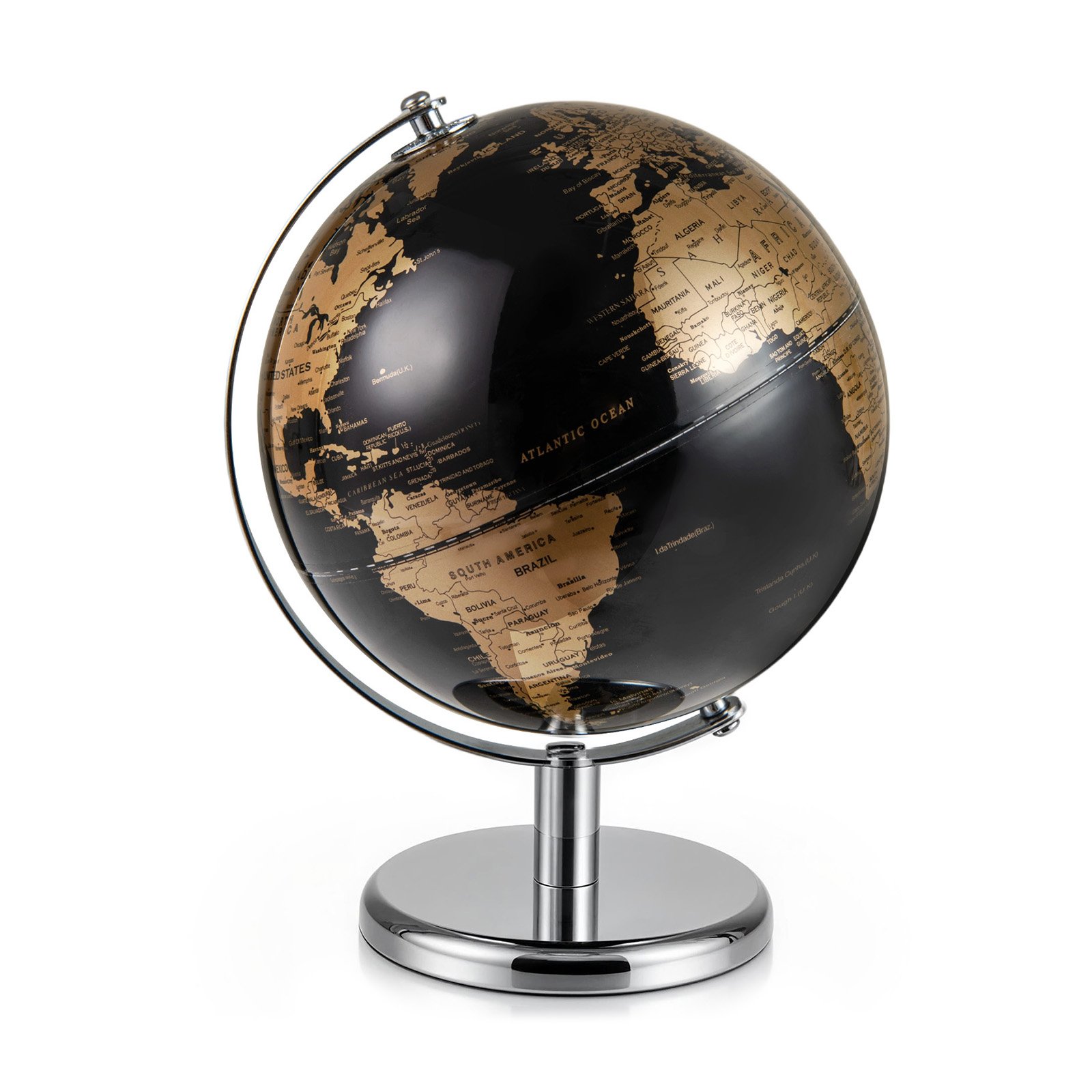 8-tolline maailmagloobus, moodne dekoratiivne lauaplaat, maakera – kuldne