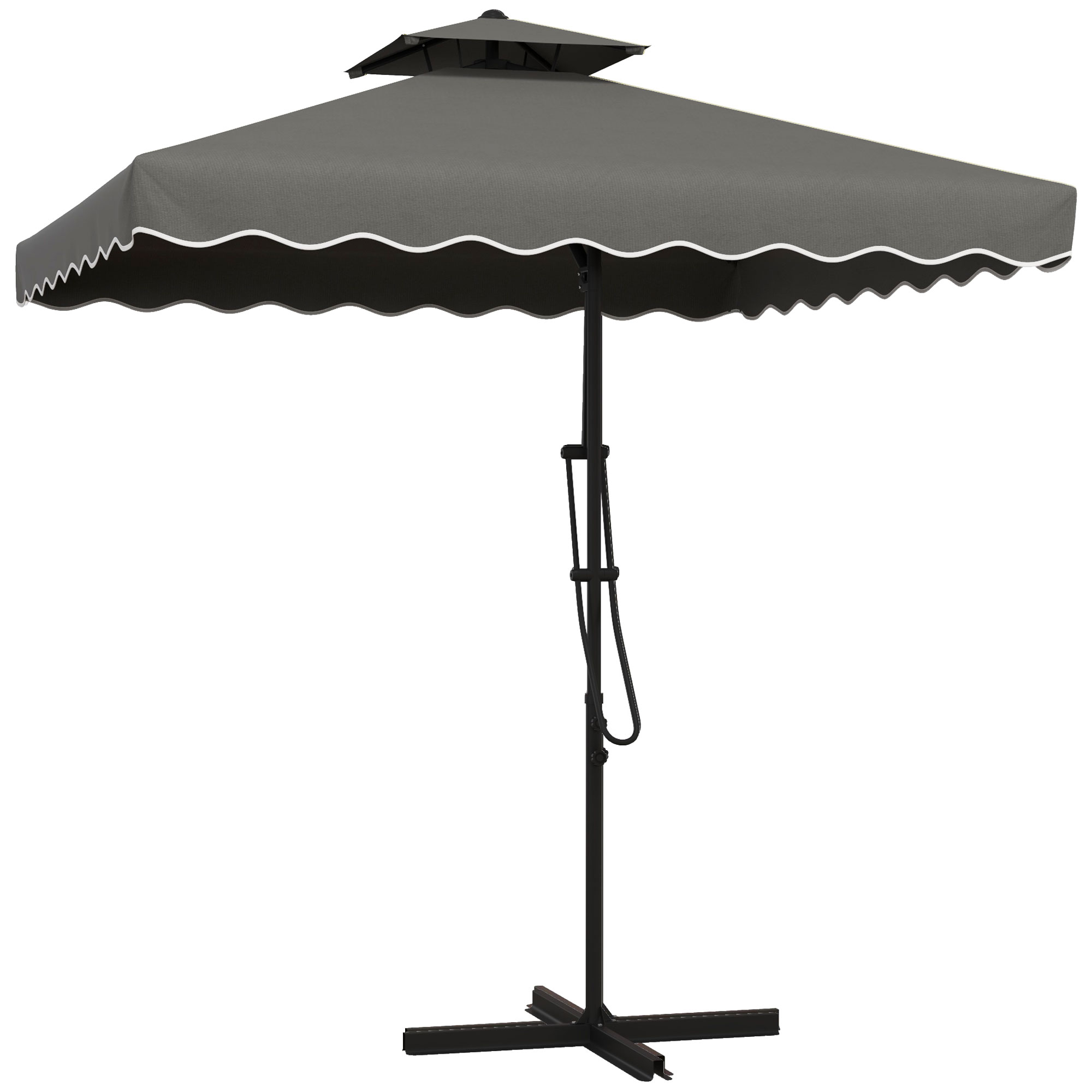 Aia päikesevari, konsoolvari, dekoratiivne äär, ventileeritav katus, metallraam, 2,4x2,4x2,6m, tumehall