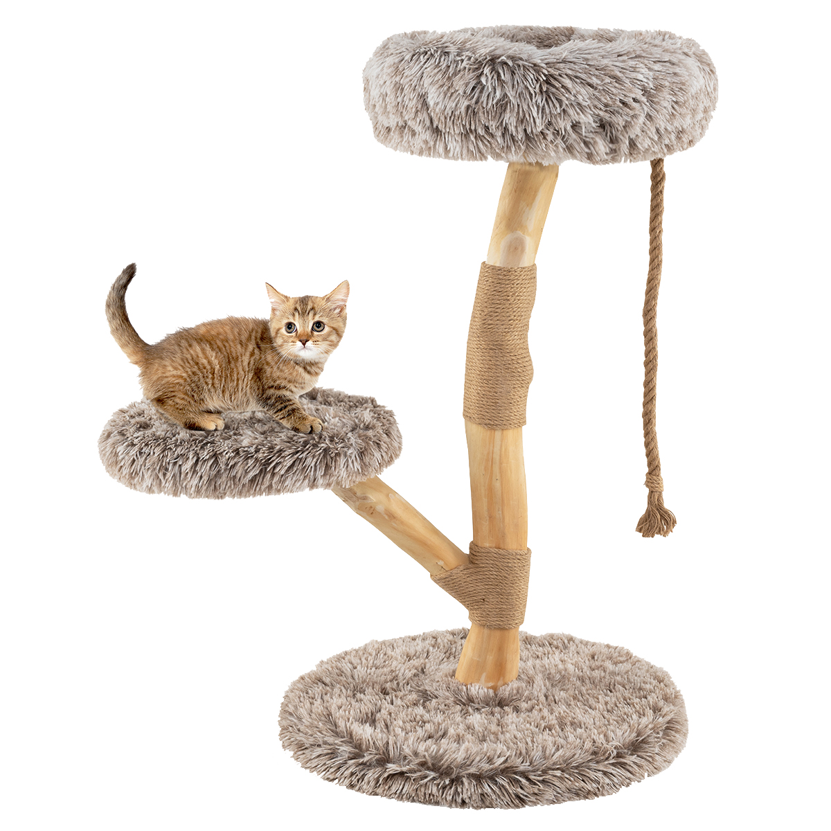 90 cm kraapimispuu puidust kassipuu 3 plüüsist istumisalusega köis ja kraapimispostid duudist kassitorn kassimööbel täispuit pruunnaturaalne