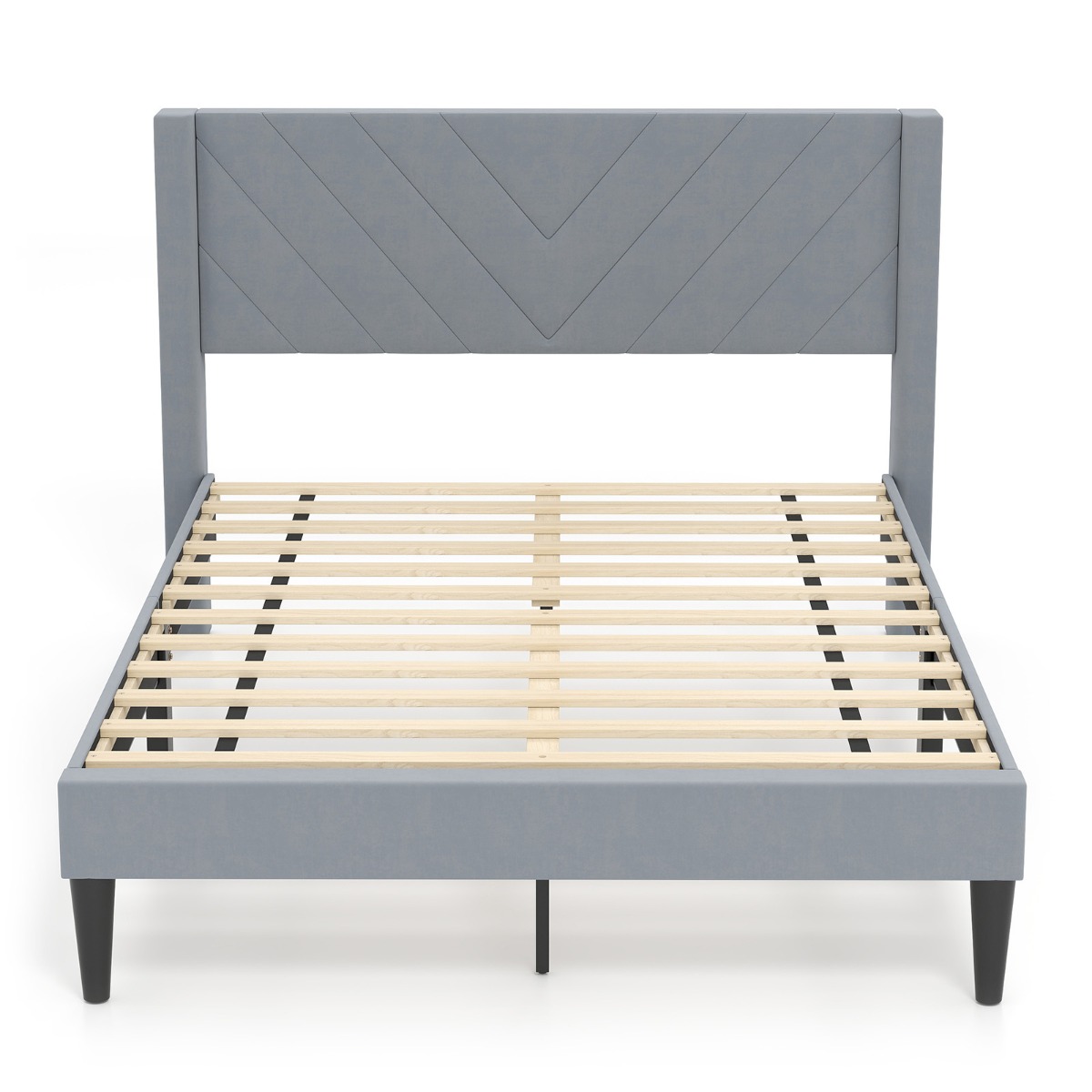 Voodiraam 200 x 140 cm madratsile polsterdatud kaheinimesevoodi raam platvormvoodi peatsiga hall