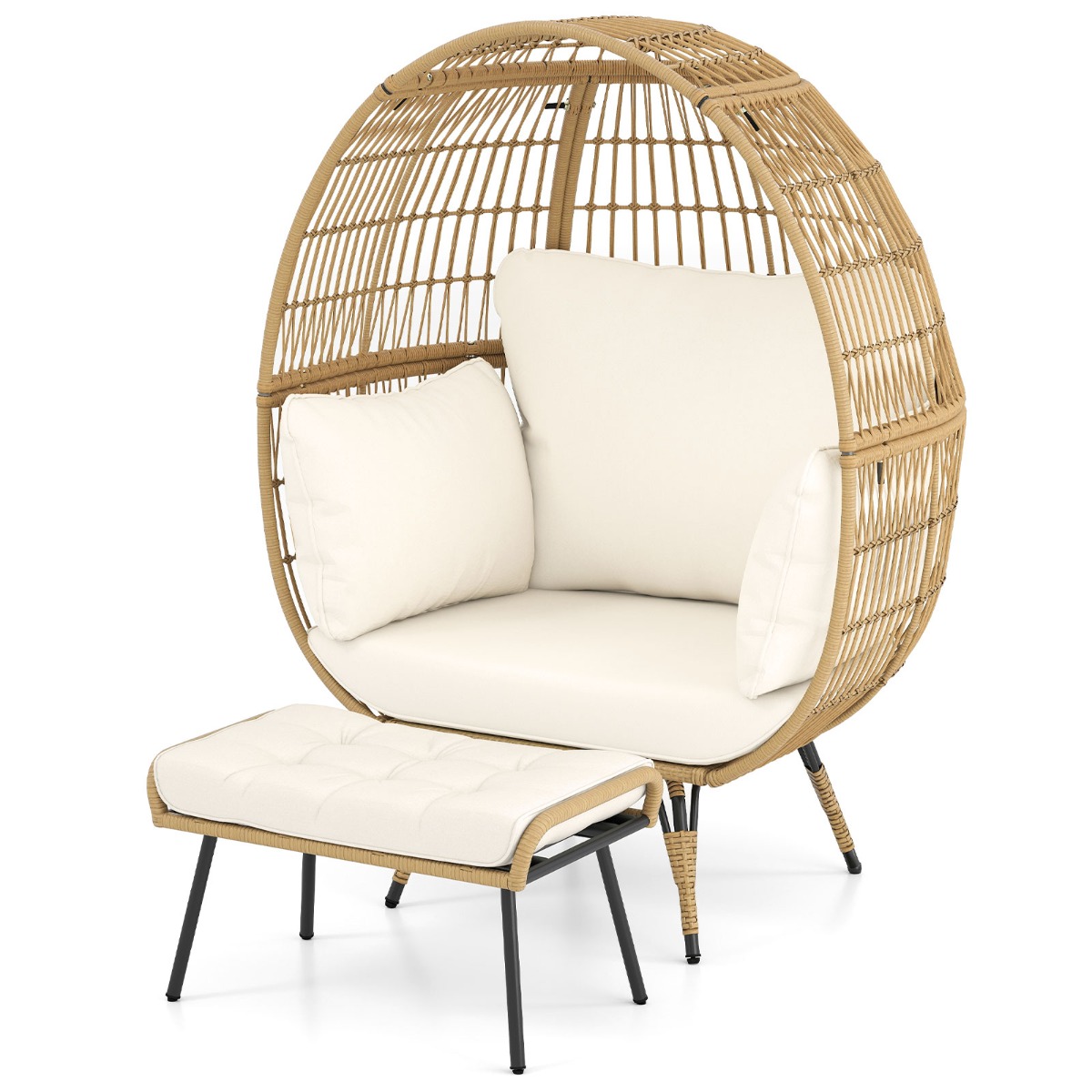 Rotangist korvtool koos tumbaga ülisuur aiatool koos padjaga xxl rotangist tool valge