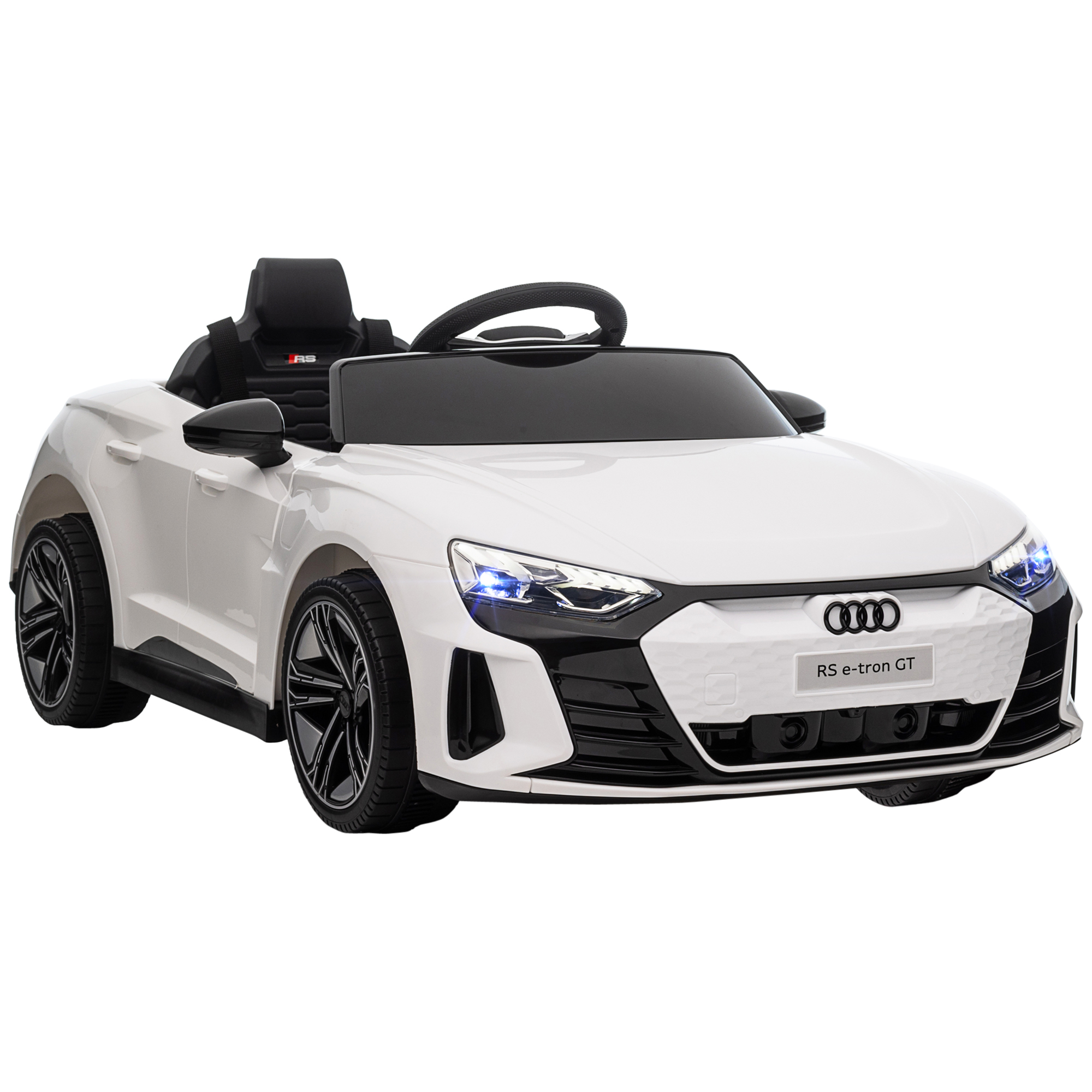 Audi RS e-tron GT laste elektriauto turvavöö, puldi, esitulede ja muusikafunktsiooniga, valge, 103 x 58 x 41 cm