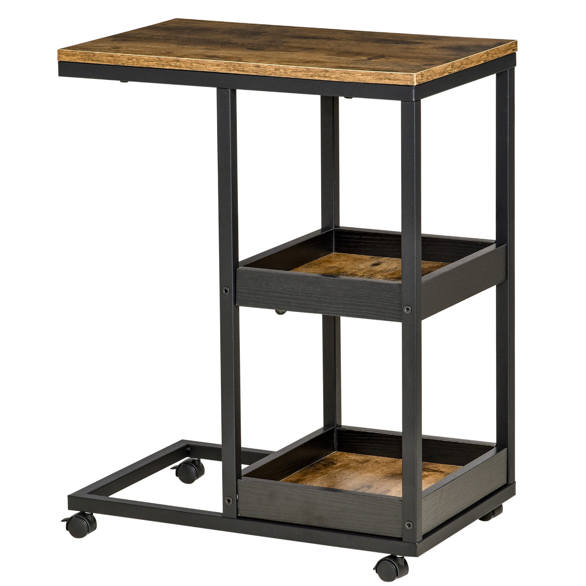 Abilaud ratastega diivanile või voodile, industriaalne stiil, teras ja puit, pruun ja must